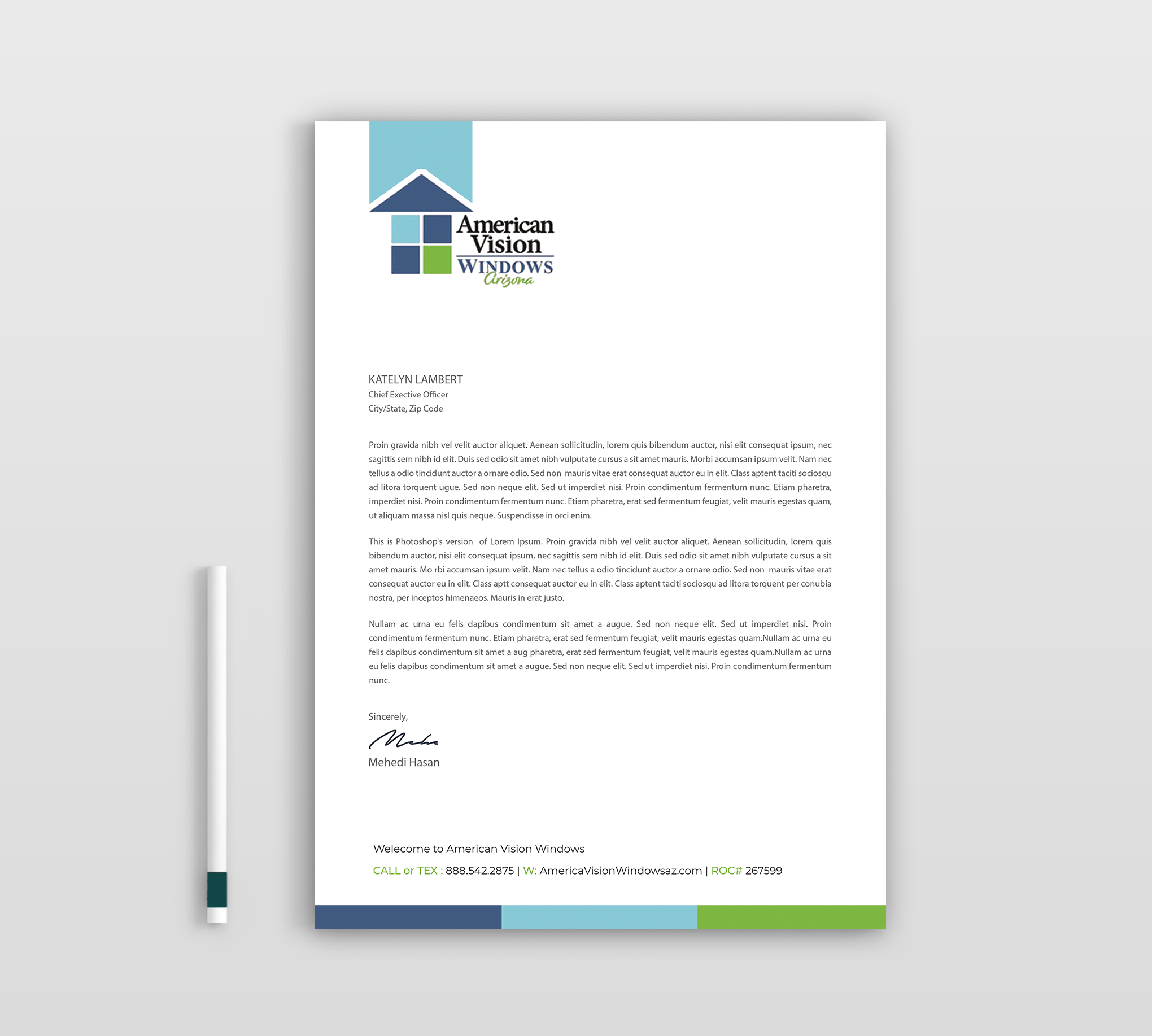 Diseño de Membrete por Expert Bappy para American Vision Windows Arizona | Diseño #34052647