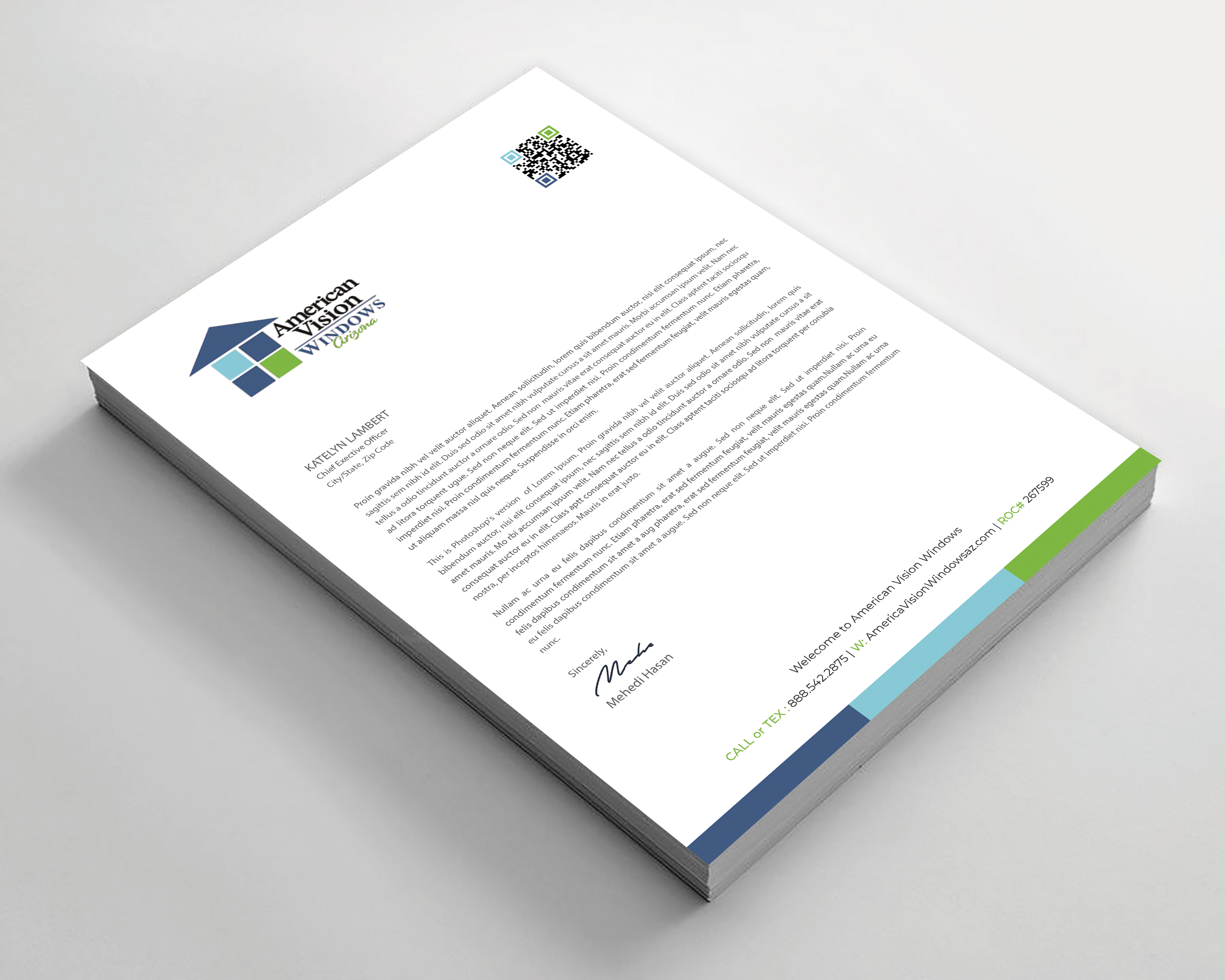 Letterhead Design by Expert Bappy for American Vision Windows Arizona | Design #34055426