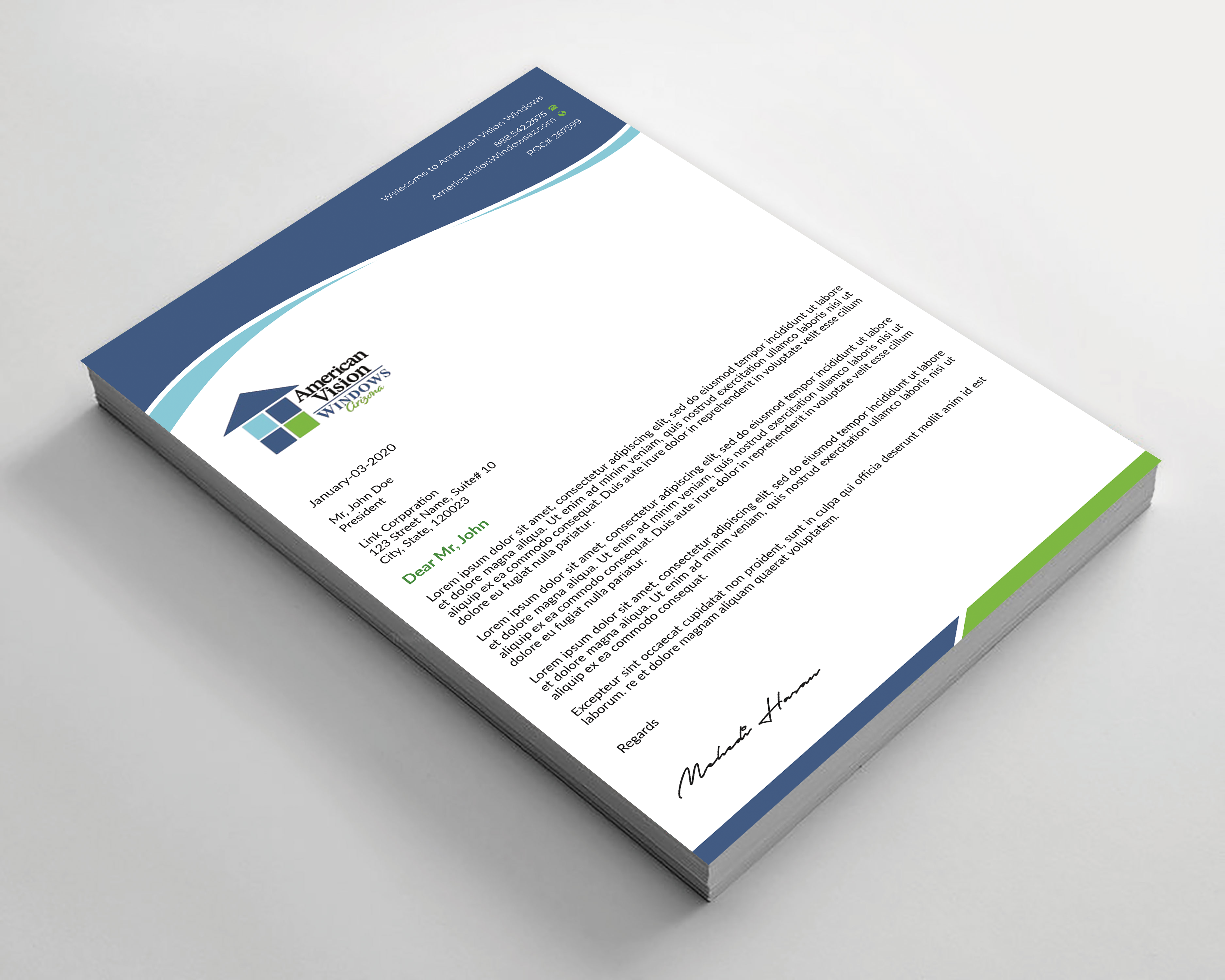 Letterhead Design by Expert Bappy for American Vision Windows Arizona | Design #34055698