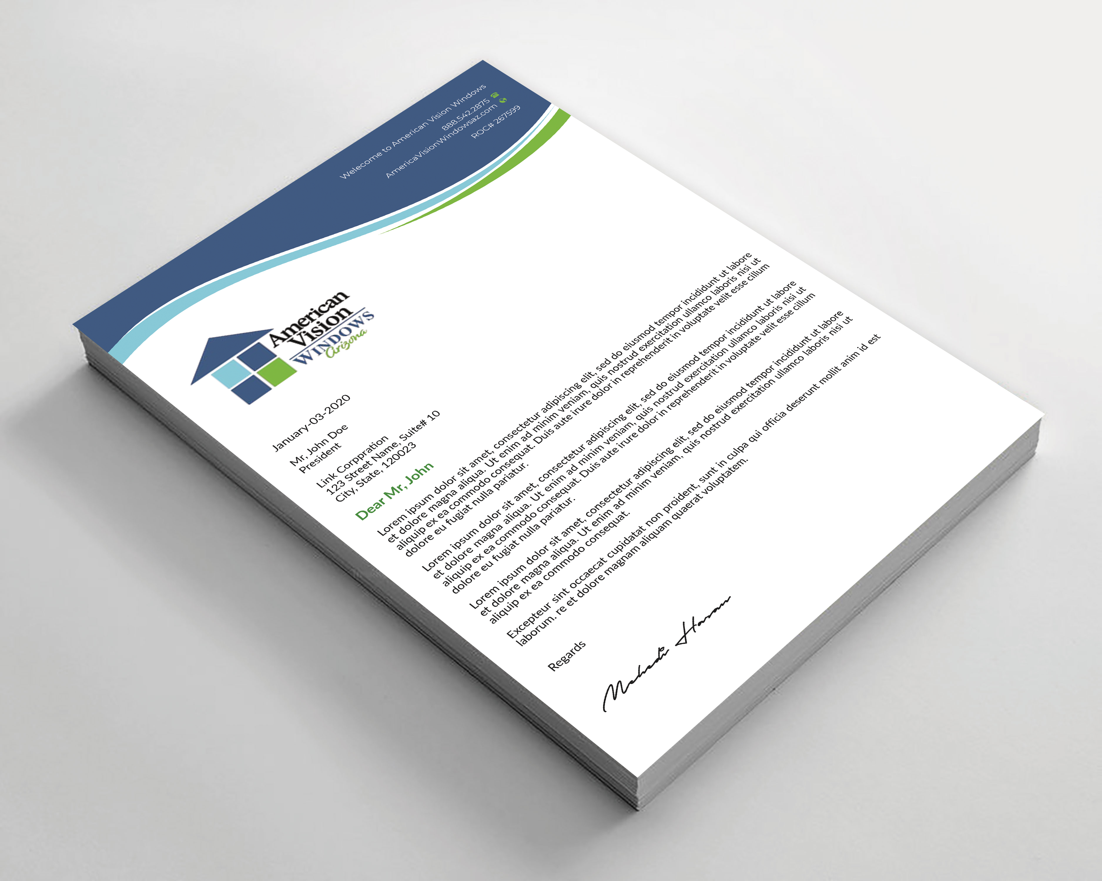 Letterhead Design by Expert Bappy for American Vision Windows Arizona | Design #34055748
