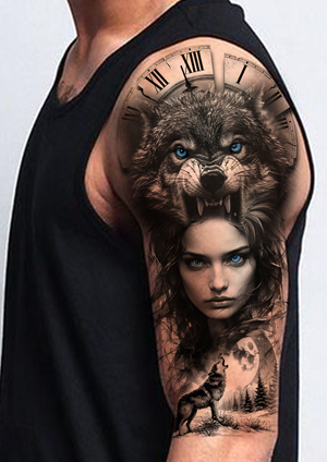 Tattoo Design - Girl with Wolf Headress