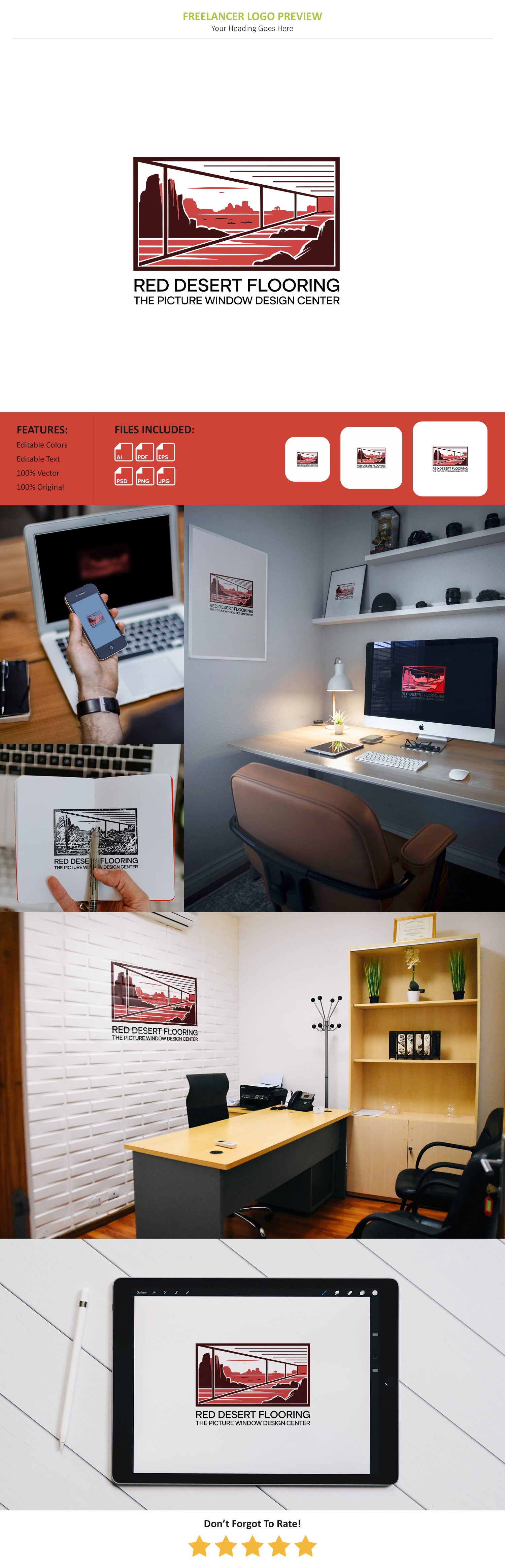 Logo Design by VectorForge for Red Desert Flooring/Picture Window Design Center | Design #34095202