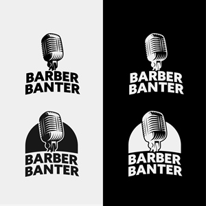 A logo for a podcast show called "Barber Banter"