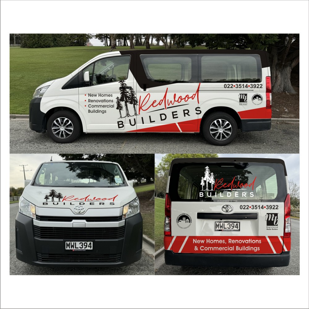 Car Wrap Design by DG+ for REDWOOD BUILDERS | Design #34276419
