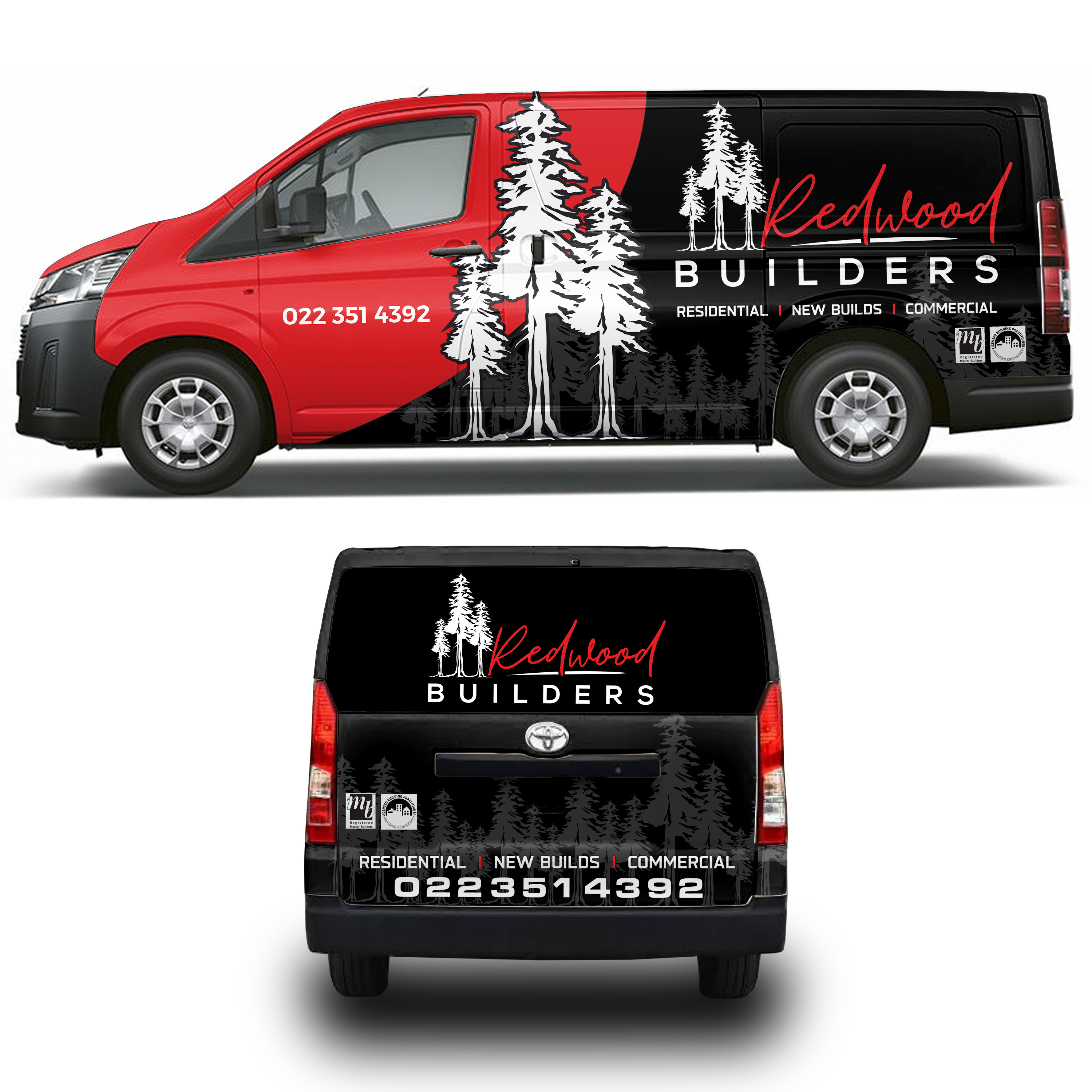 Car Wrap Design by MAKE ME THE WINNER for REDWOOD BUILDERS | Design #34263006