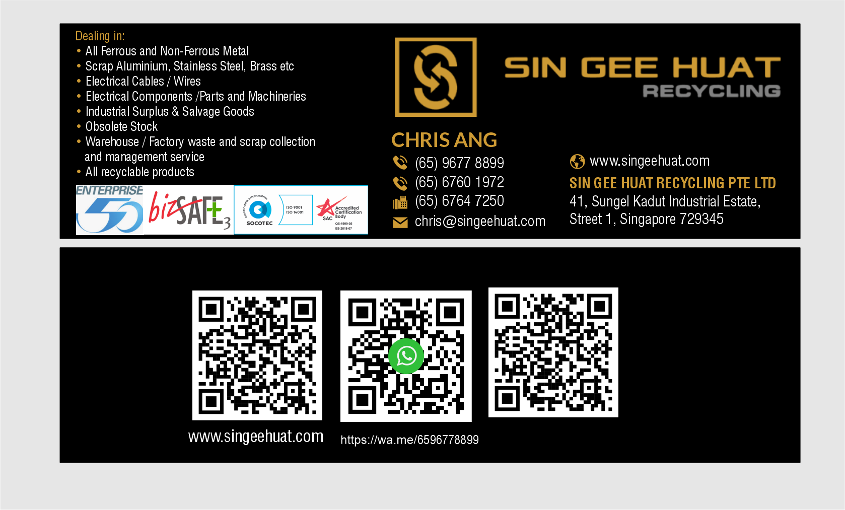 Business Card Design by designer1975 for Sin Gee Huat Recycling | Design #34348841