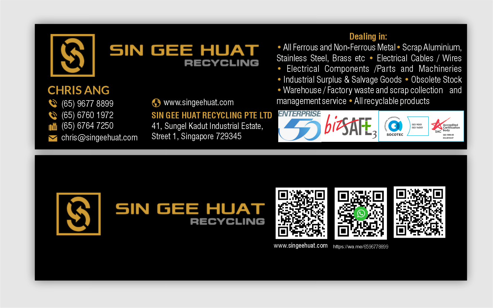 Diseño de Tarjeta de Presentación por designer1975 para Sin Gee Huat Recycling | Diseño #34349078