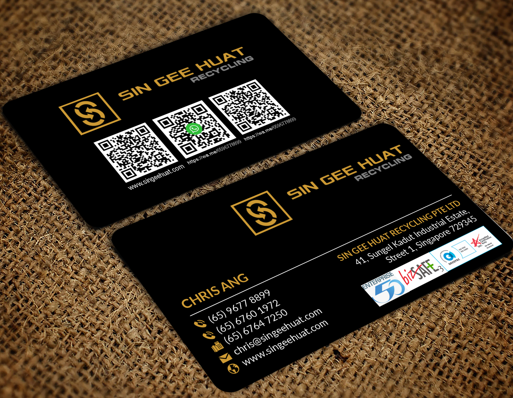 Visitenkarten-Design von JS Desiger für Sin Gee Huat Recycling | Design #34349141