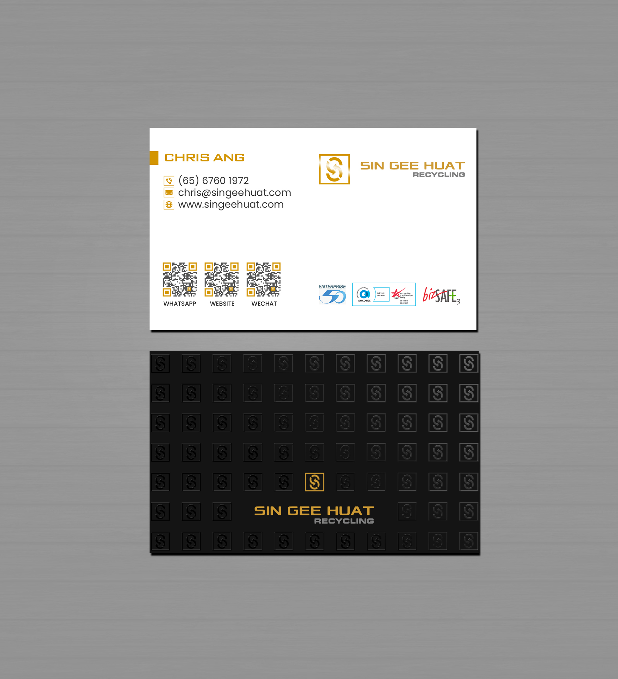 Visitenkarten-Design von Creations Box 2015 für Sin Gee Huat Recycling | Design #34365923