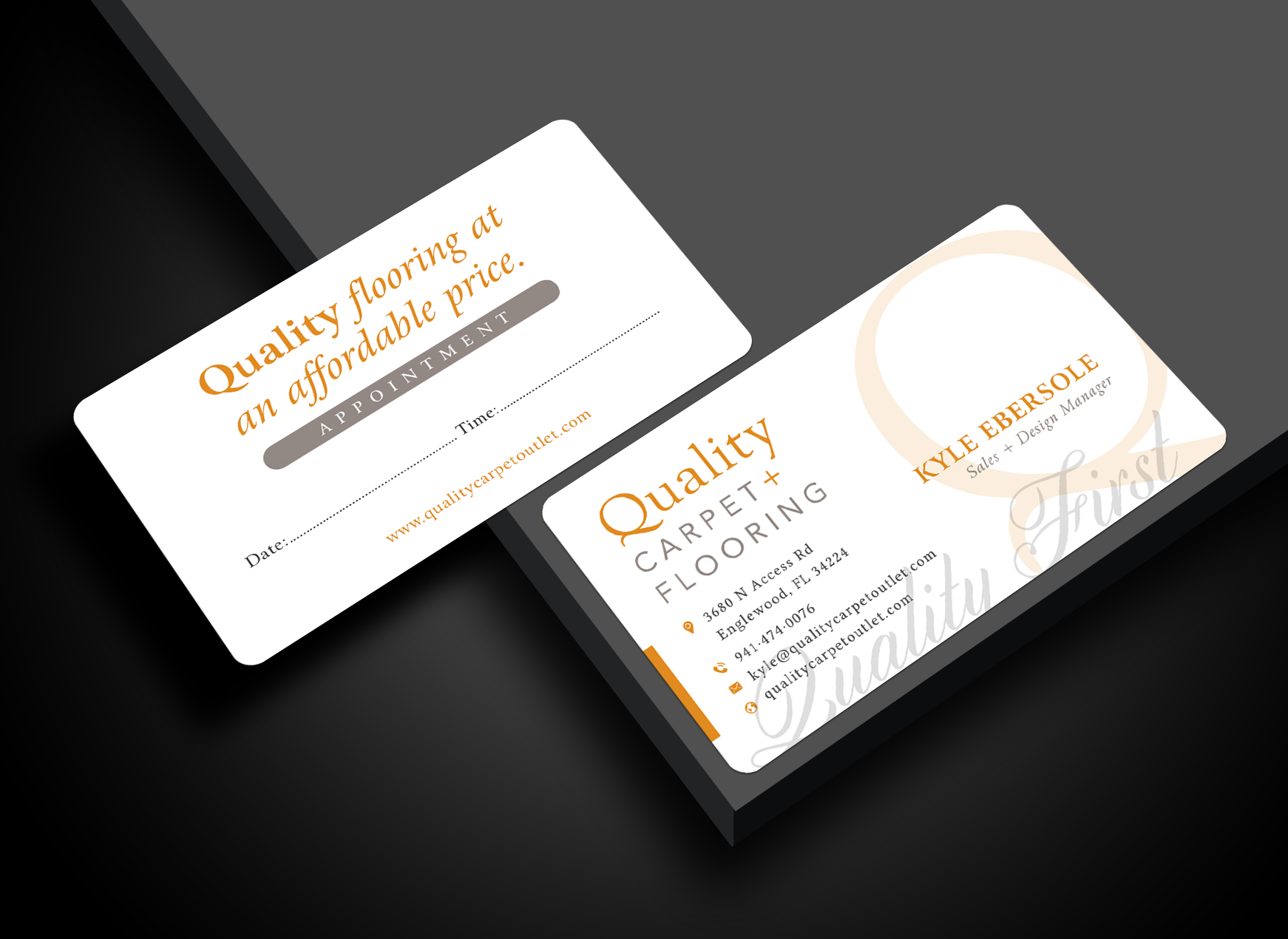 Business Card Design by Sun Moon Graphic Designer for Quality Carpet + Flooring | Design #34366977