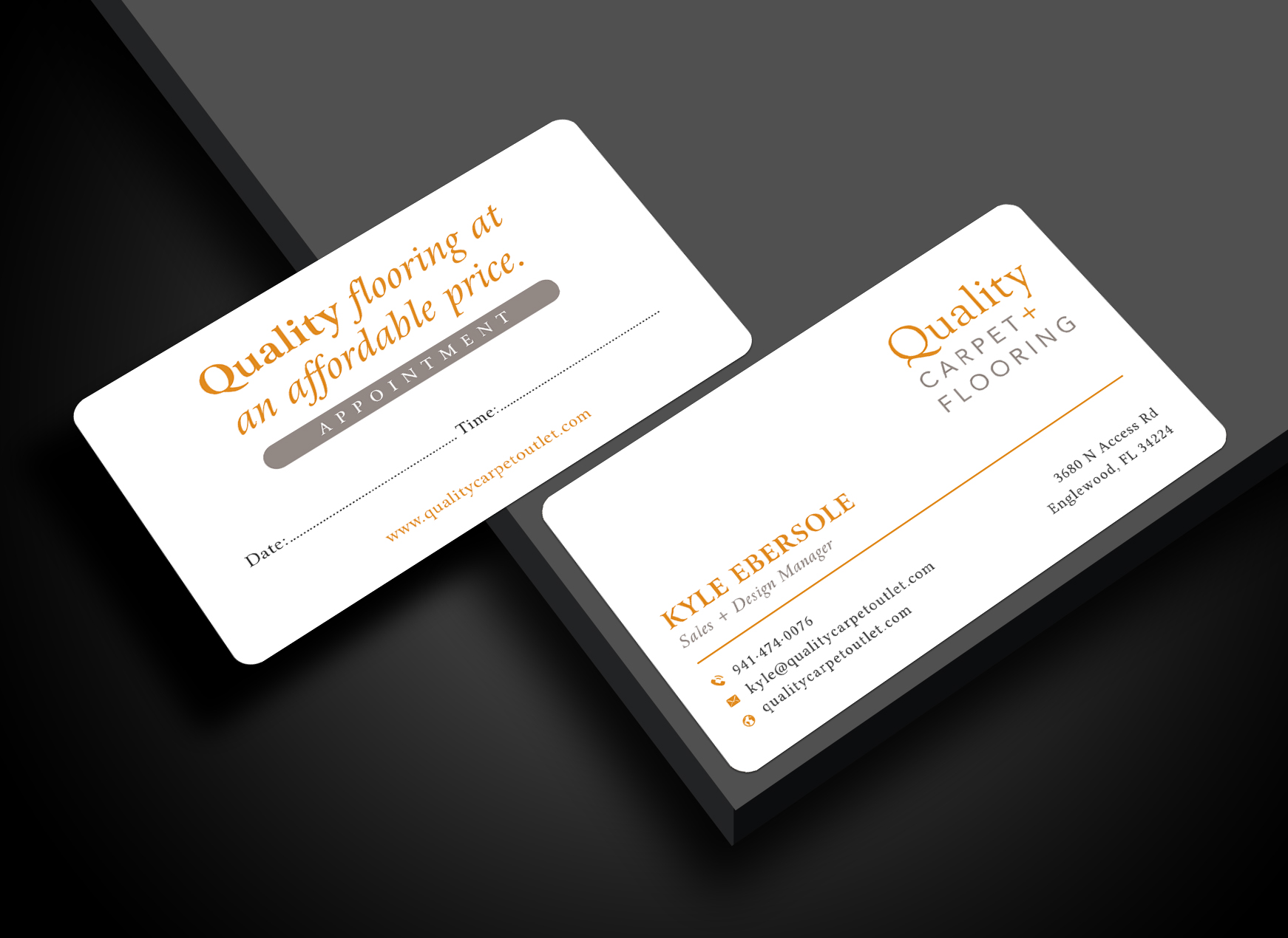 Business Card Design by Sun Moon Graphic Designer for Quality Carpet + Flooring | Design #34366978