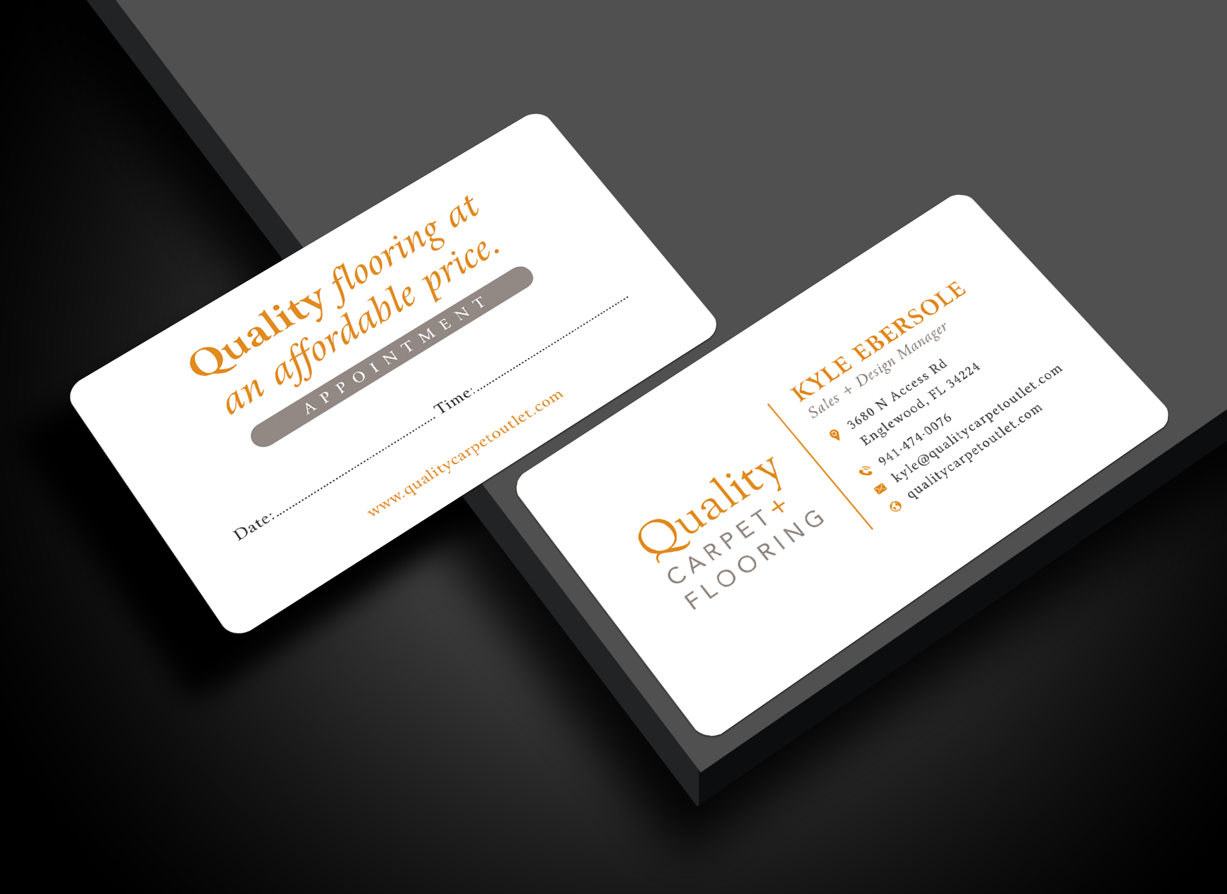 Business Card Design by Sun Moon Graphic Designer for Quality Carpet + Flooring | Design #34366979