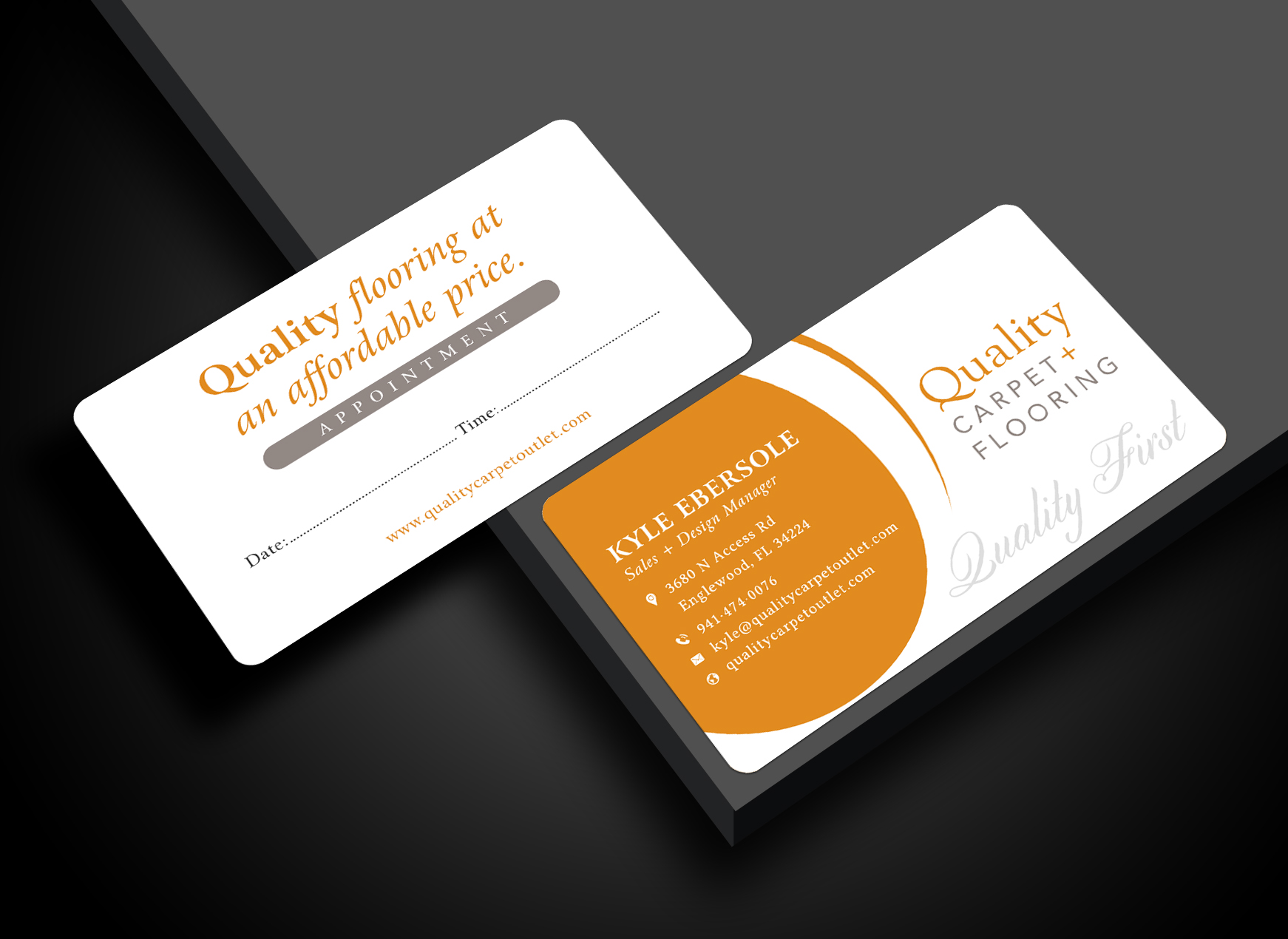Business Card Design by Sun Moon Graphic Designer for Quality Carpet + Flooring | Design #34366980