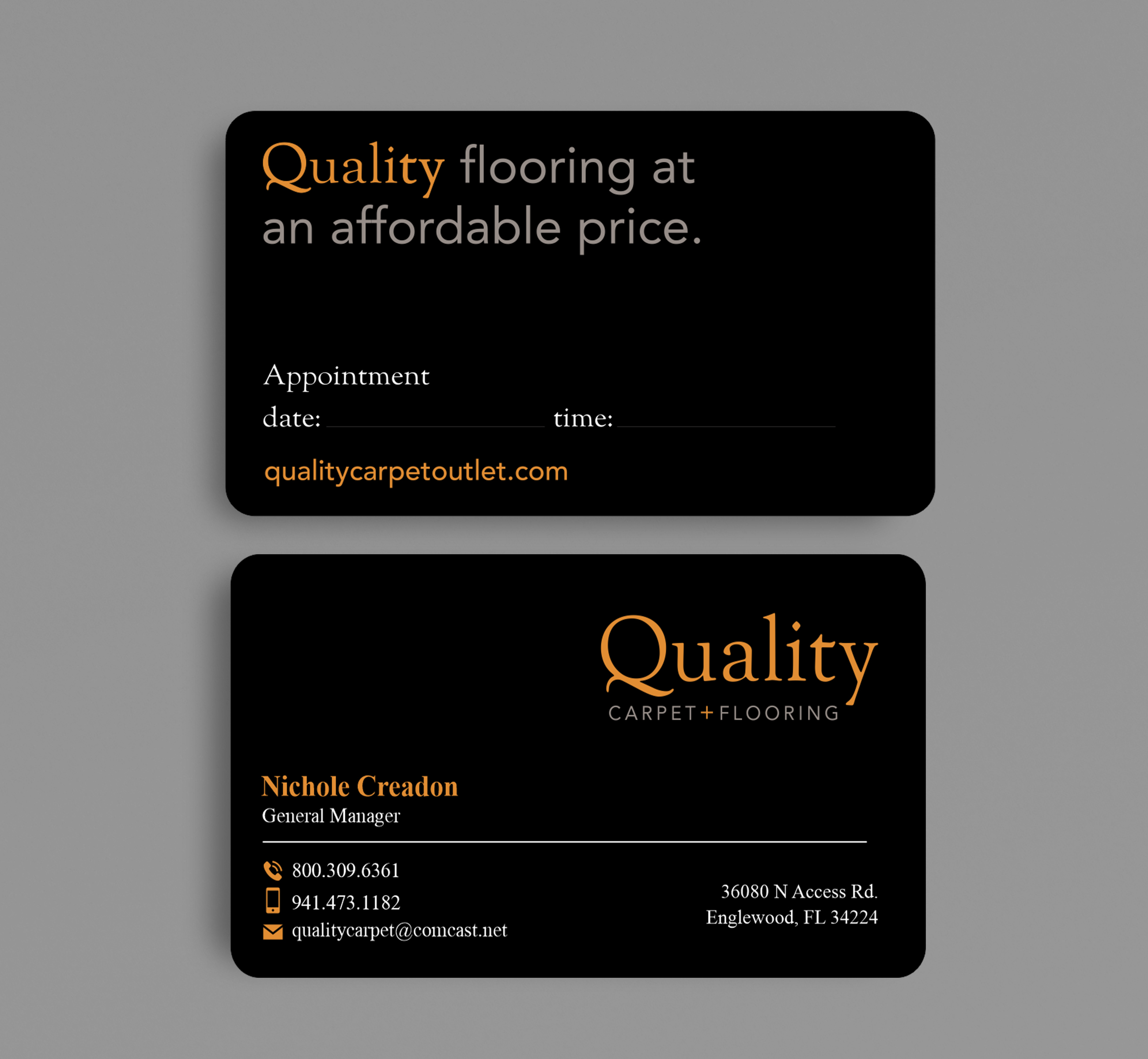 Business Card Design by designer1975 for Quality Carpet + Flooring | Design #34368986