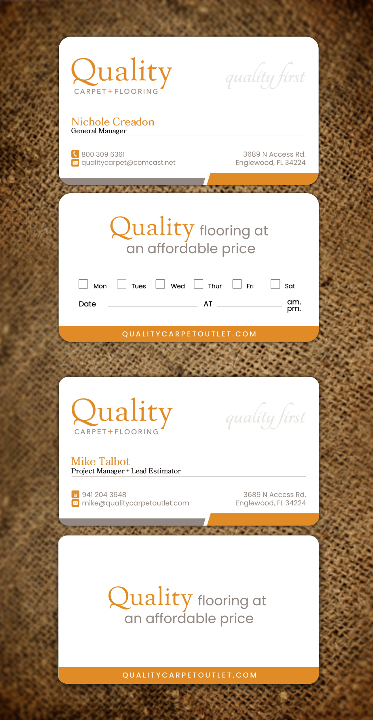 Business Card Design by SL Designer for Quality Carpet + Flooring | Design #34370098