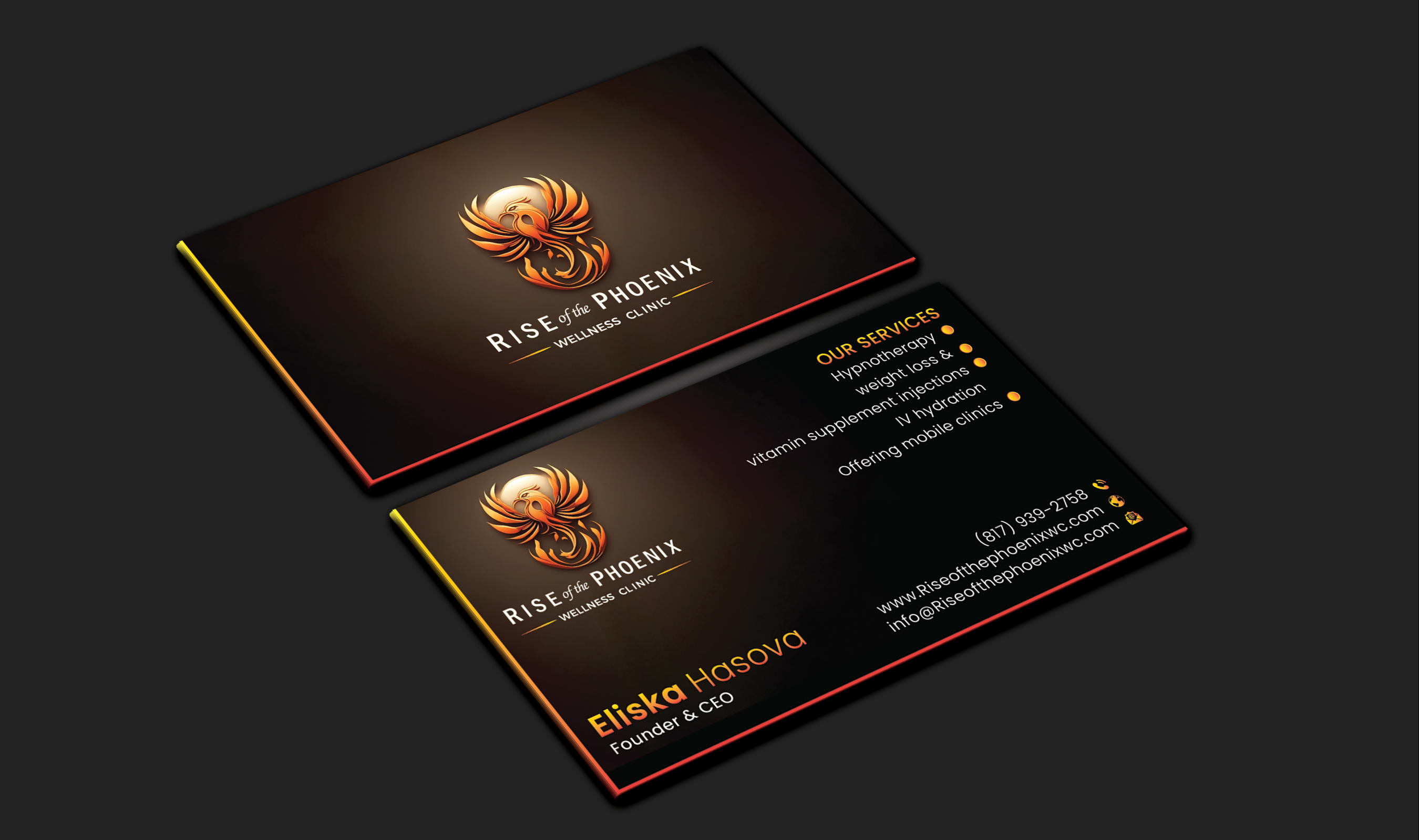 Business Card Design by DesignerShahadat for Rise of the Phoenix Wellness Clinic PLLC | Design #34367995
