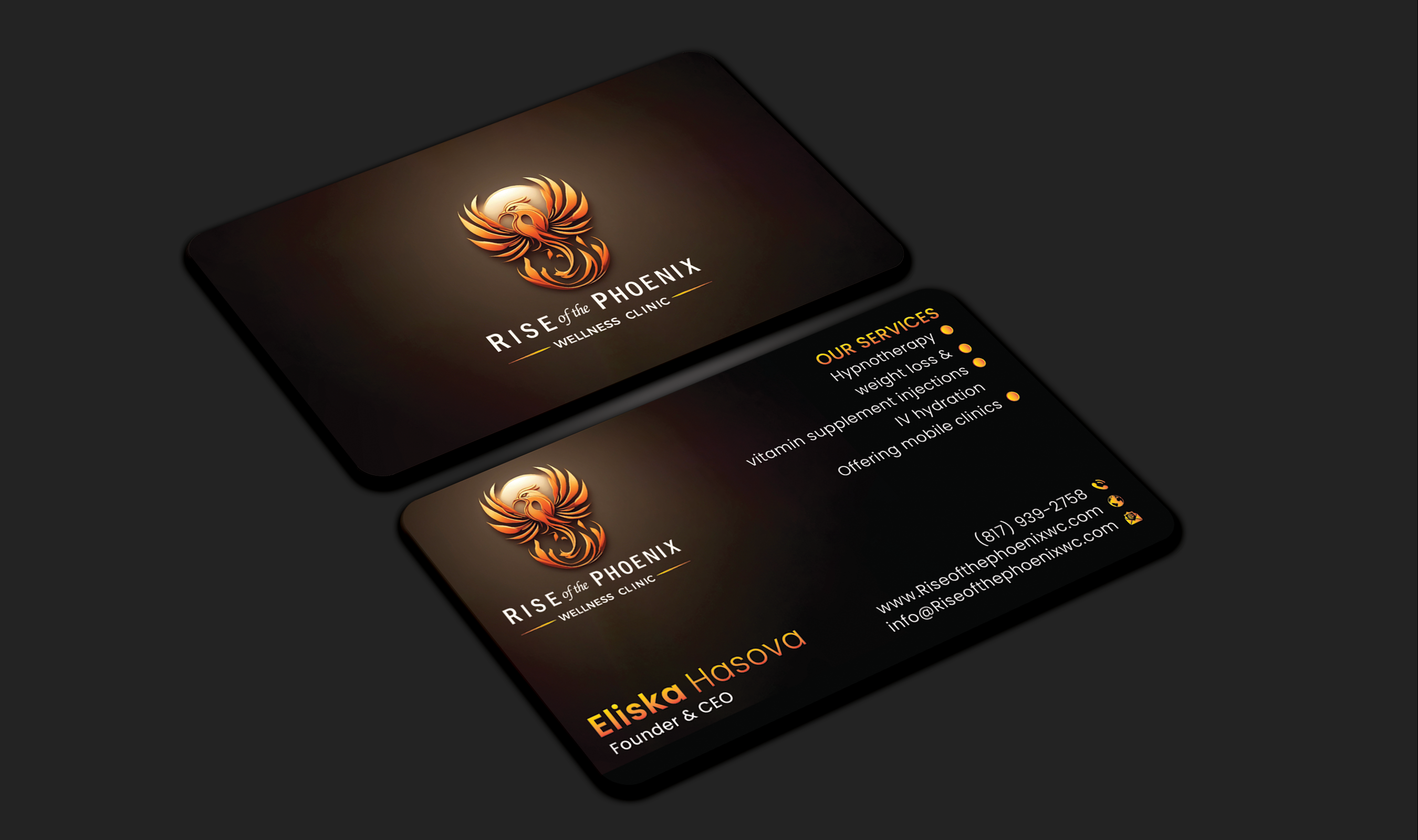 Business Card Design by DesignerShahadat for Rise of the Phoenix Wellness Clinic PLLC | Design #34367998