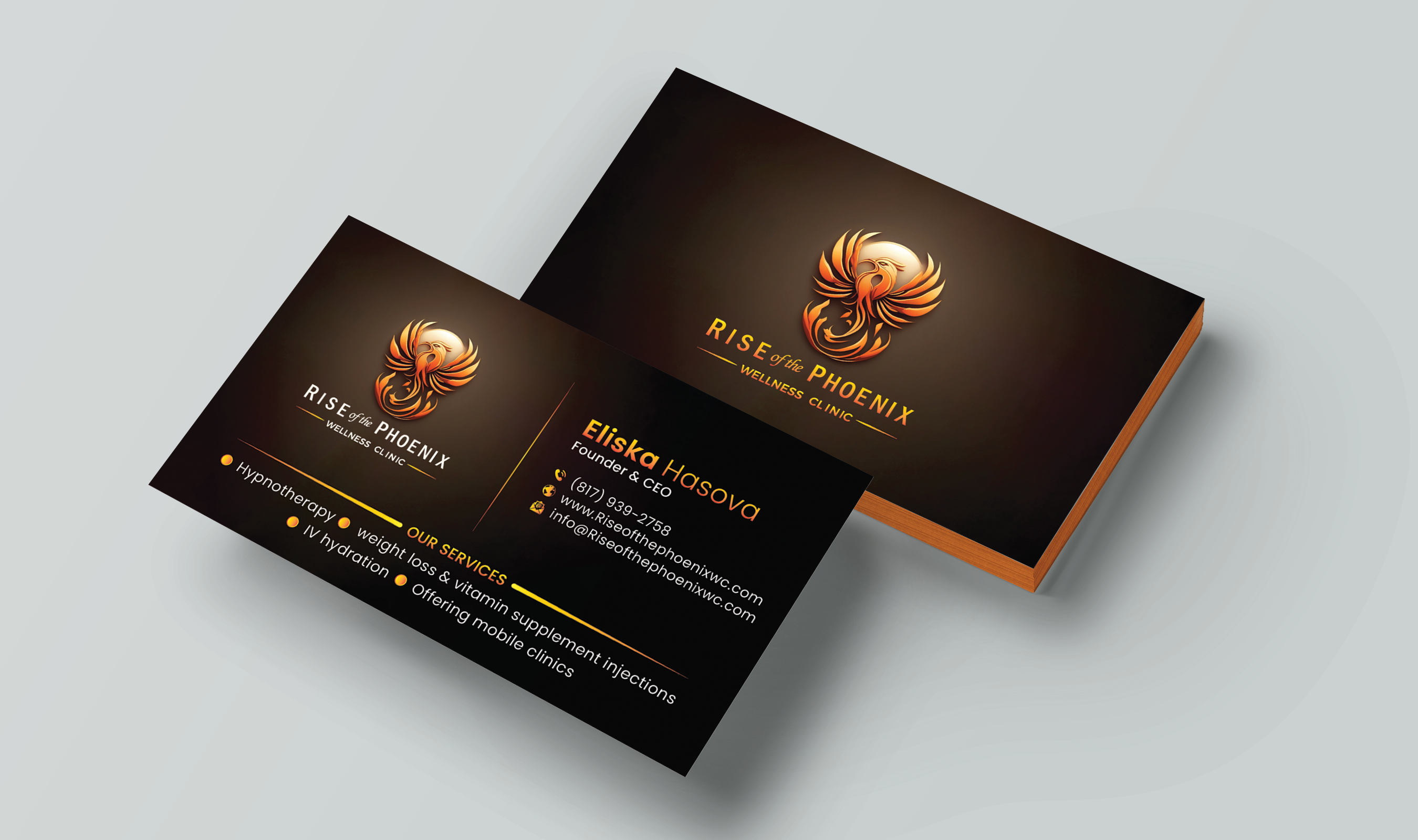 Business Card Design by DesignerShahadat for Rise of the Phoenix Wellness Clinic PLLC | Design #34368071