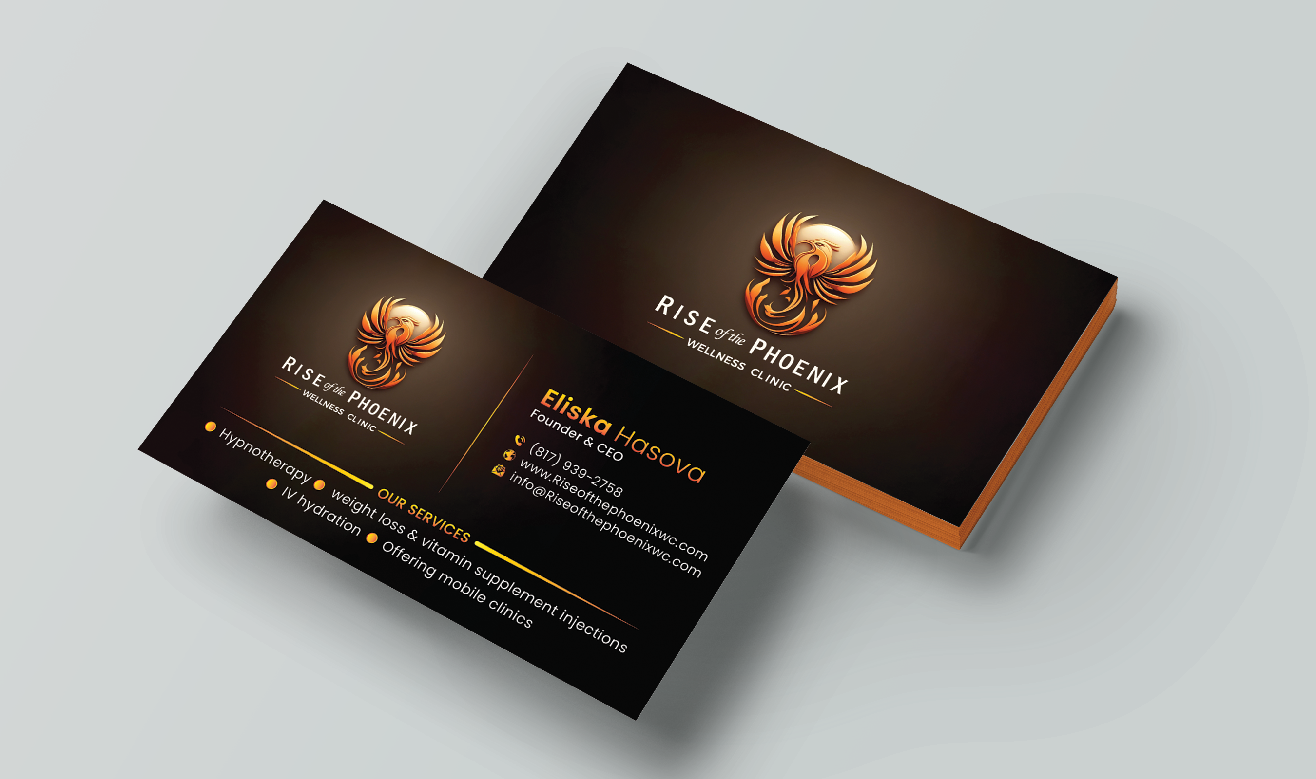 Design de Carte de Visite par DesignerShahadat pour Rise of the Phoenix Wellness Clinic PLLC | Design #34368072