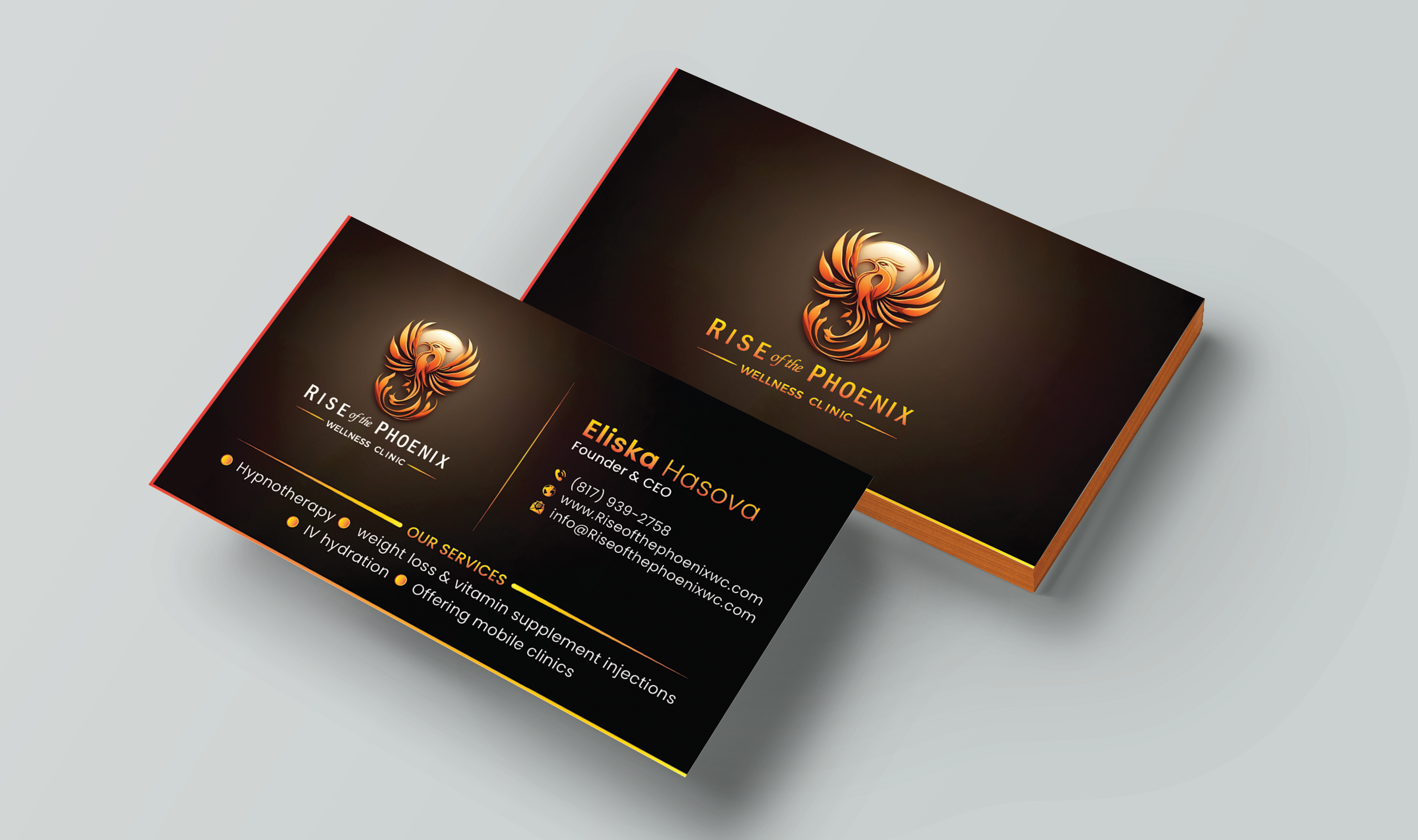 Design de Carte de Visite par DesignerShahadat pour Rise of the Phoenix Wellness Clinic PLLC | Design #34368074