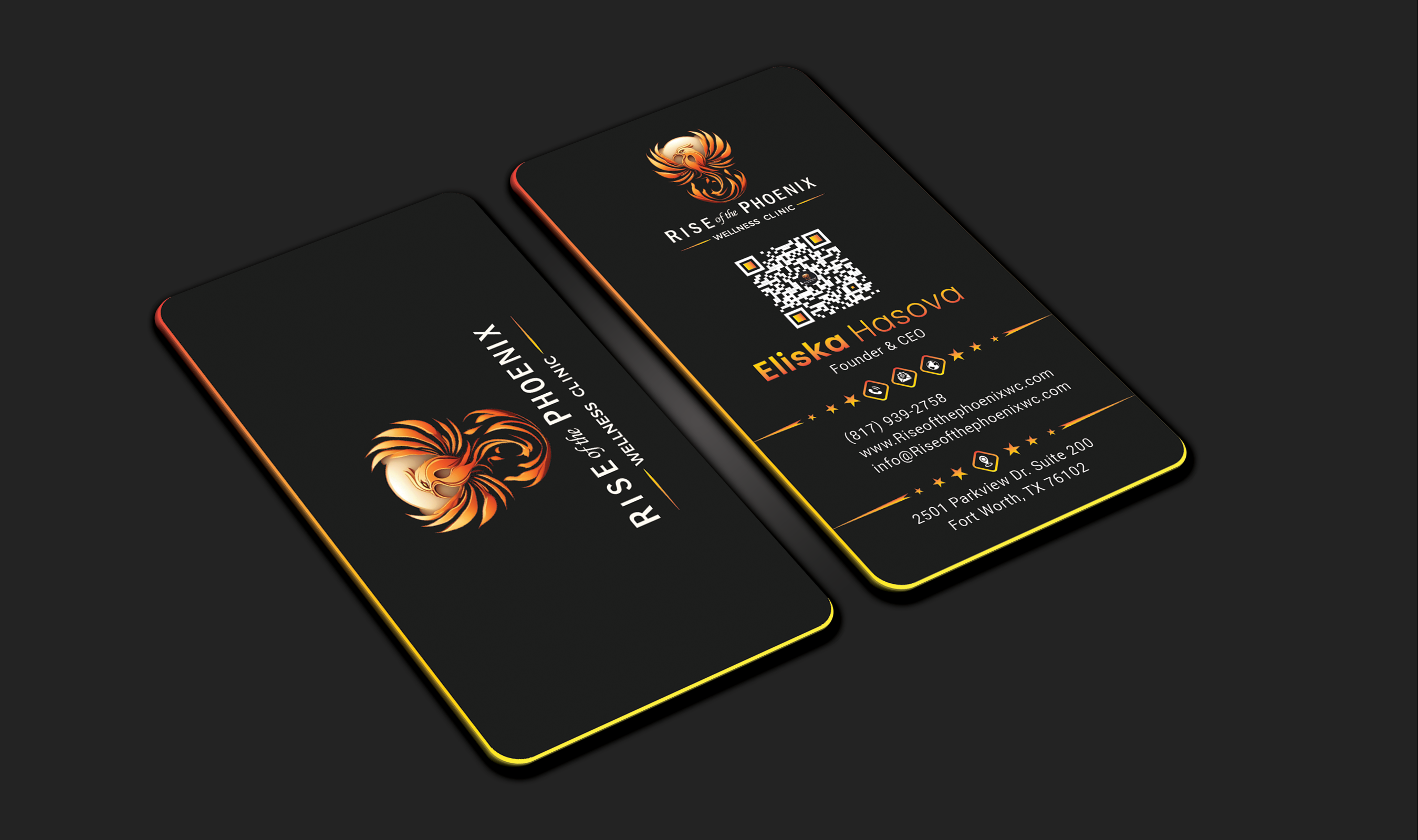 Design de Carte de Visite par DesignerShahadat pour Rise of the Phoenix Wellness Clinic PLLC | Design #34368606