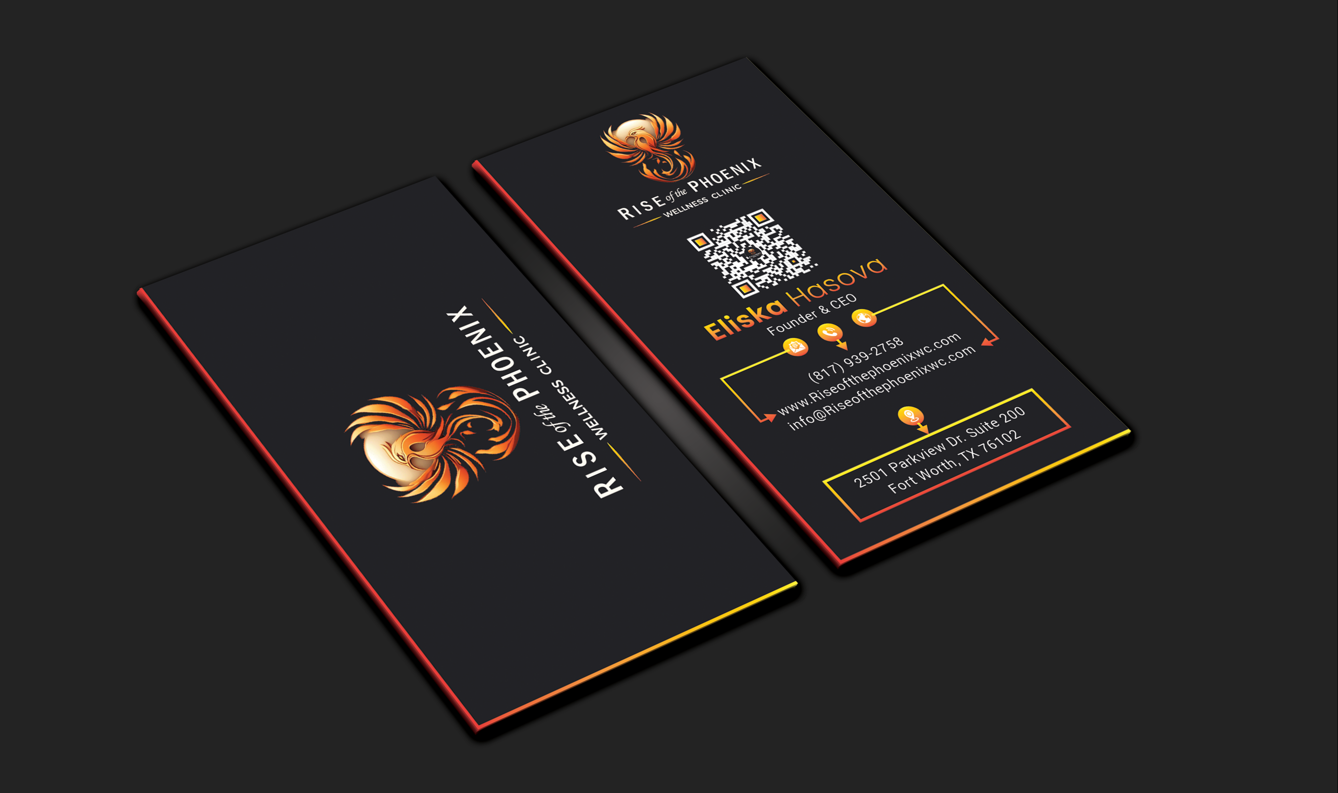 Design de Carte de Visite par DesignerShahadat pour Rise of the Phoenix Wellness Clinic PLLC | Design #34368616