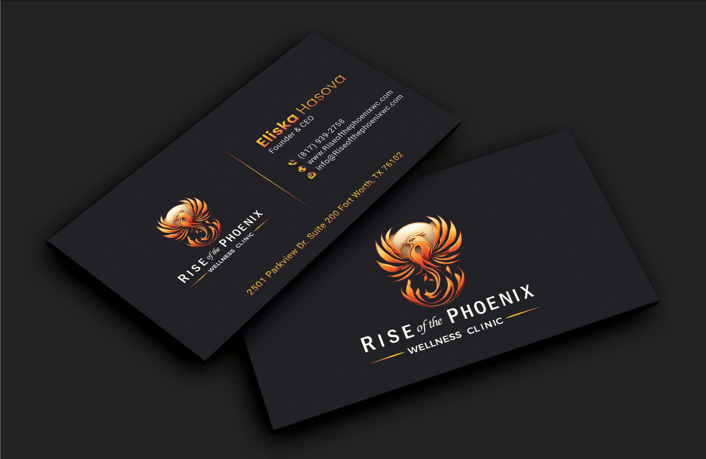 Design de Carte de Visite par DesignerShahadat pour Rise of the Phoenix Wellness Clinic PLLC | Design #34368619