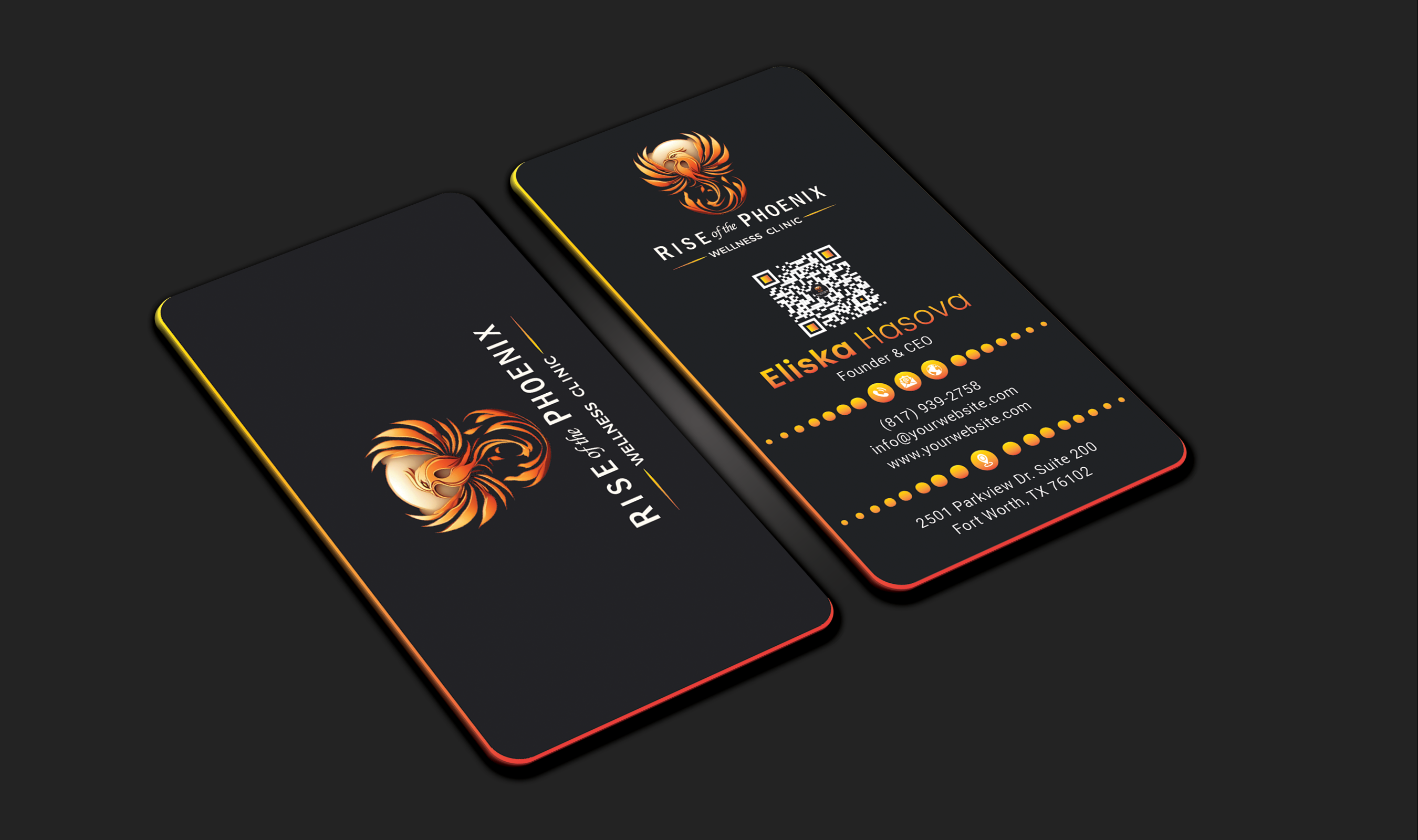 Design de Carte de Visite par DesignerShahadat pour Rise of the Phoenix Wellness Clinic PLLC | Design #34368620