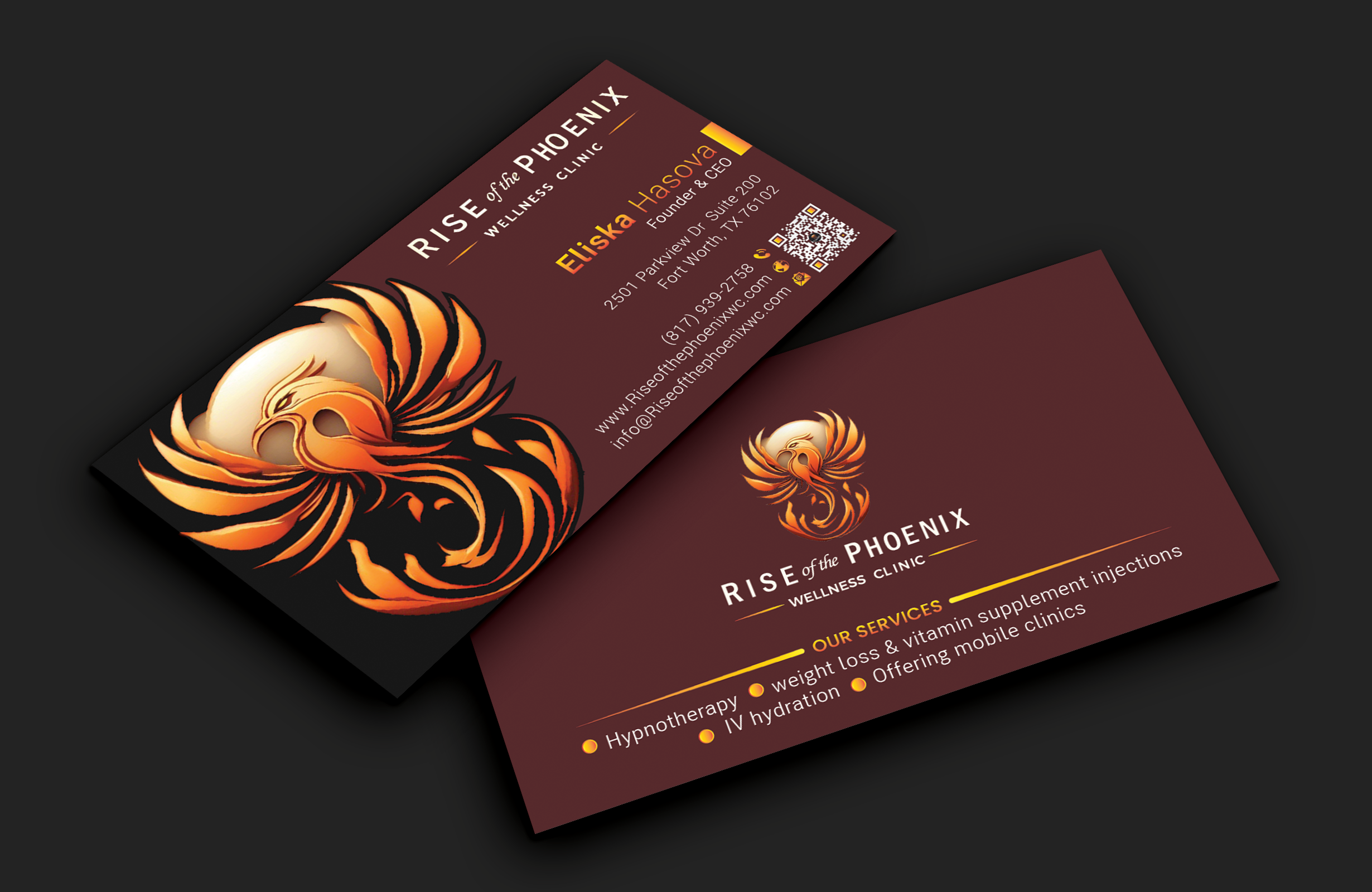Design de Carte de Visite par DesignerShahadat pour Rise of the Phoenix Wellness Clinic PLLC | Design #34369264