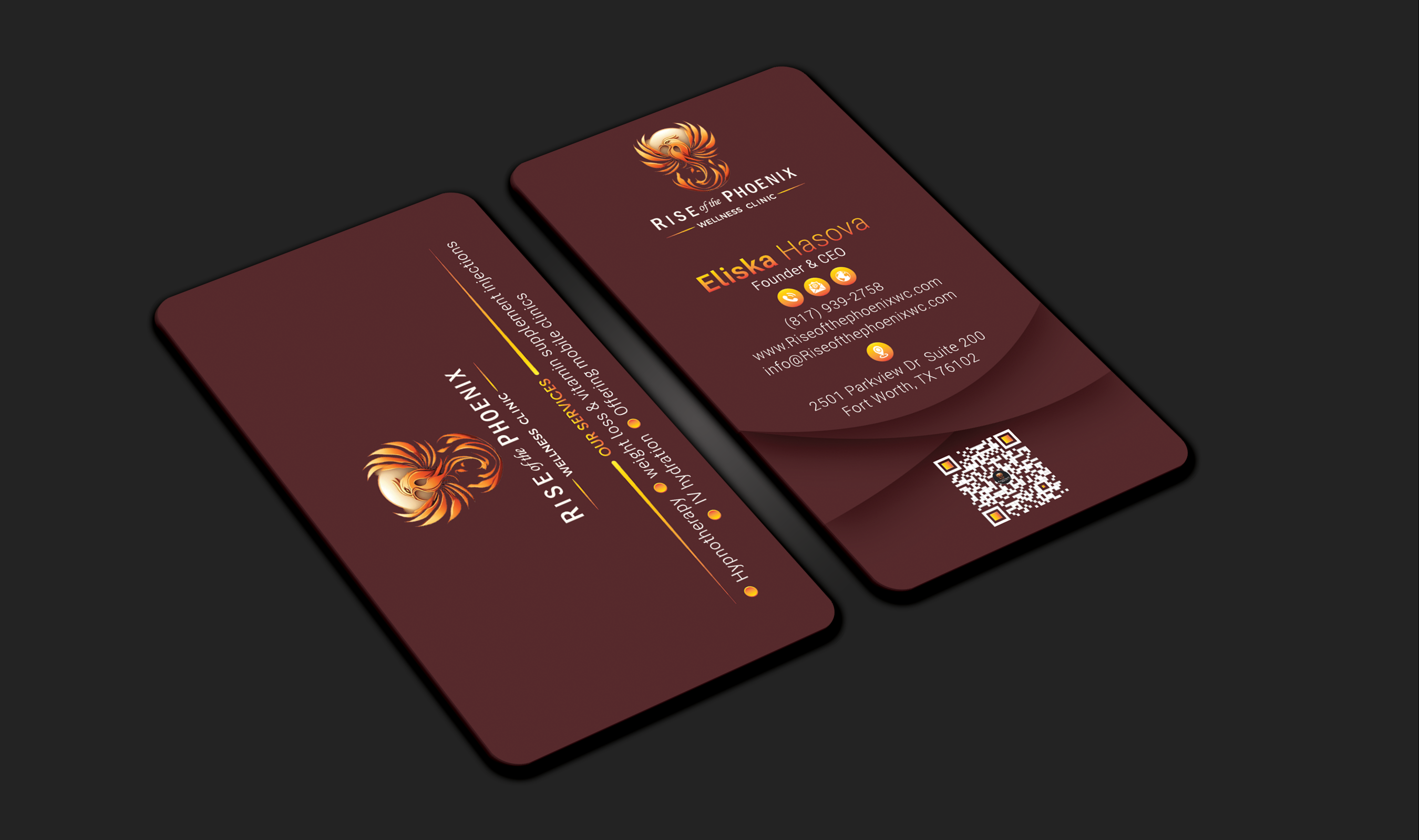 Visitenkarten-Design von DesignerShahadat für Rise of the Phoenix Wellness Clinic PLLC | Design #34369269