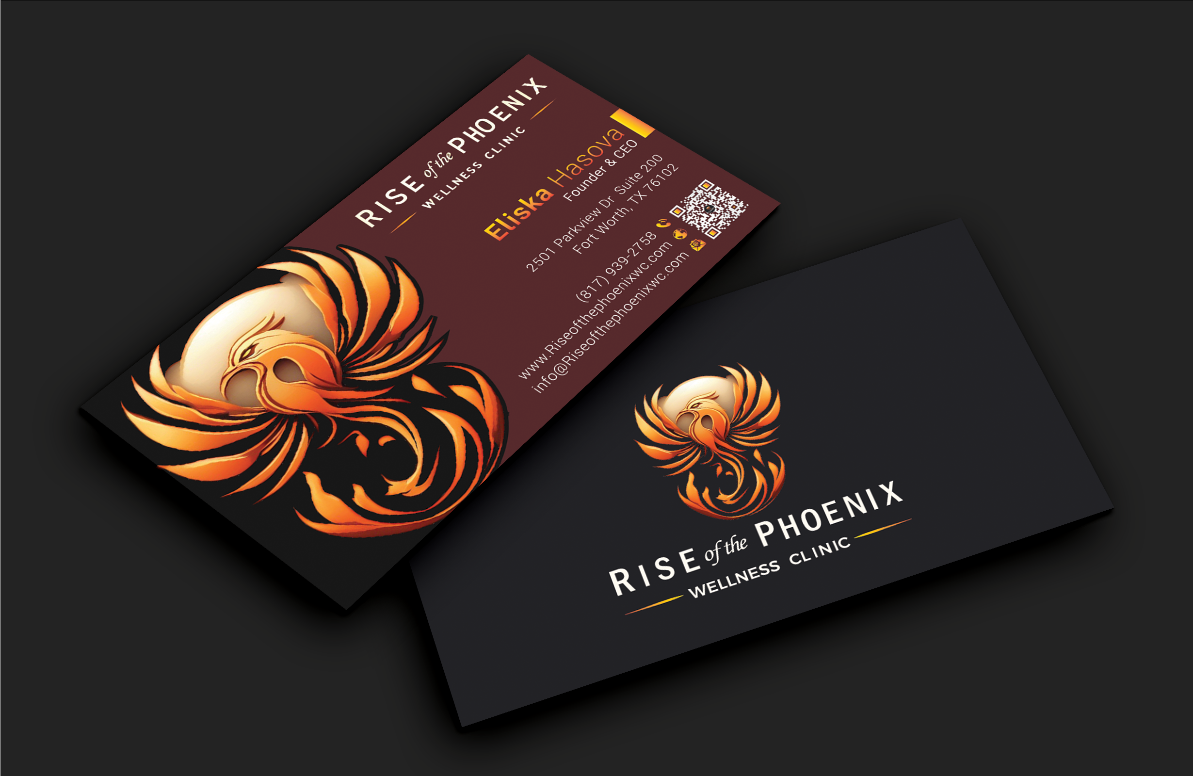 Design de Carte de Visite par DesignerShahadat pour Rise of the Phoenix Wellness Clinic PLLC | Design #34369272