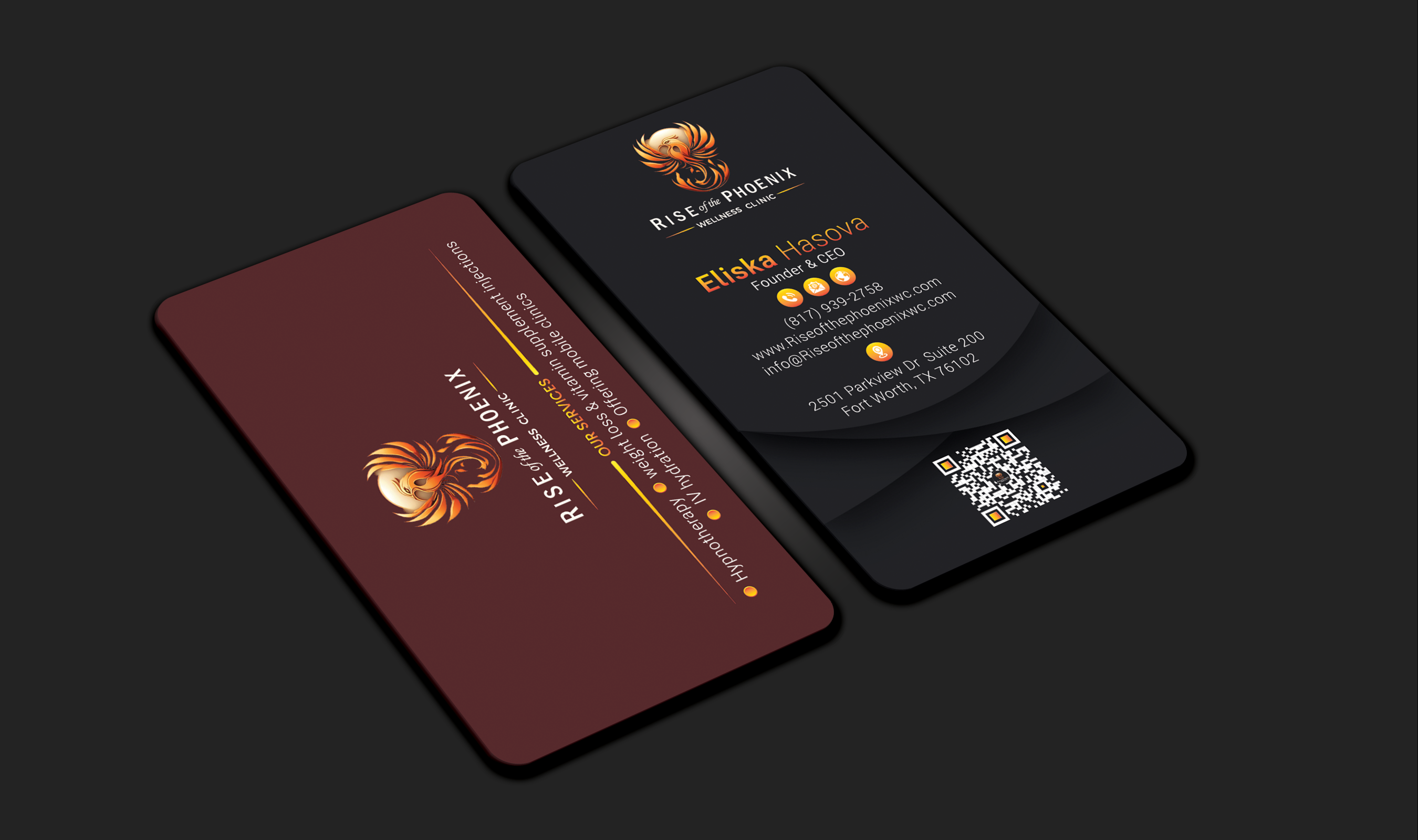 Design de Carte de Visite par DesignerShahadat pour Rise of the Phoenix Wellness Clinic PLLC | Design #34369274