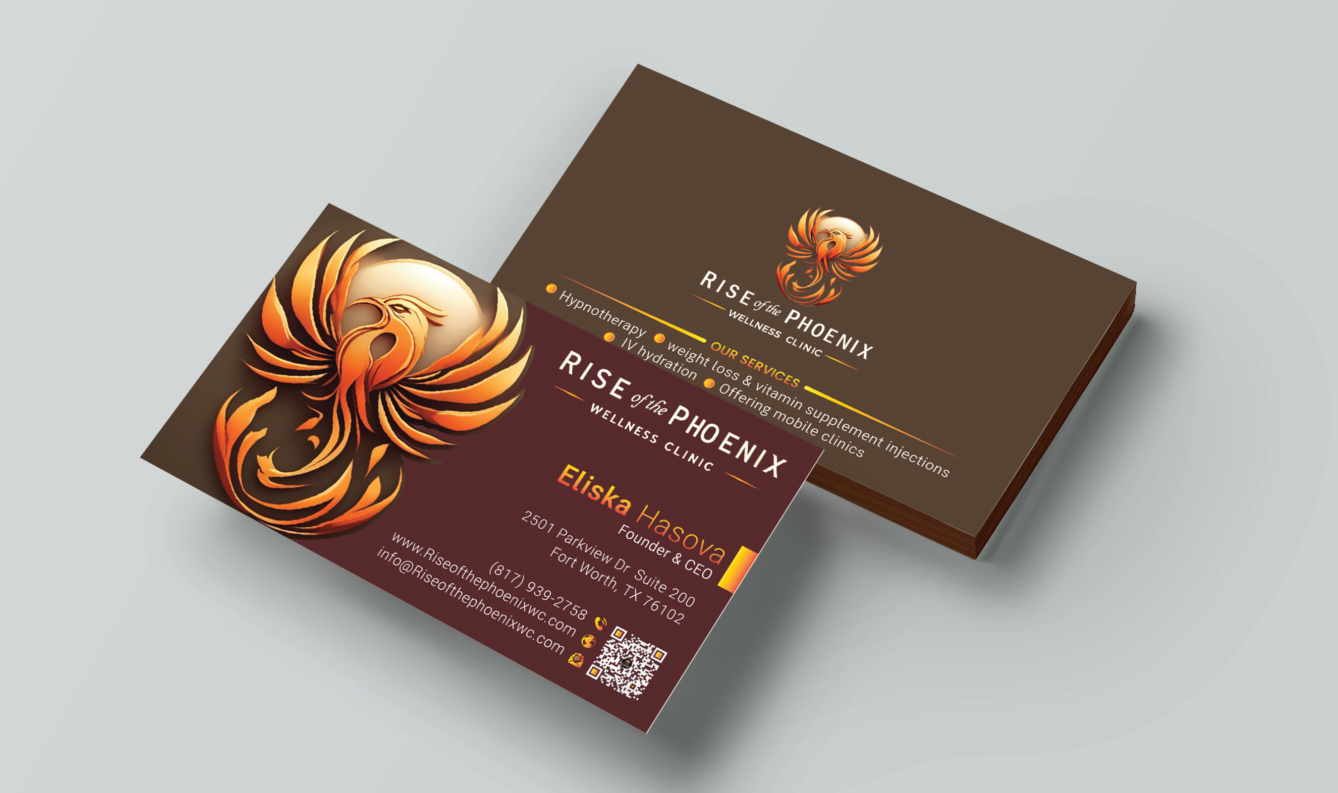 Business Card Design by DesignerShahadat for Rise of the Phoenix Wellness Clinic PLLC | Design #34369364