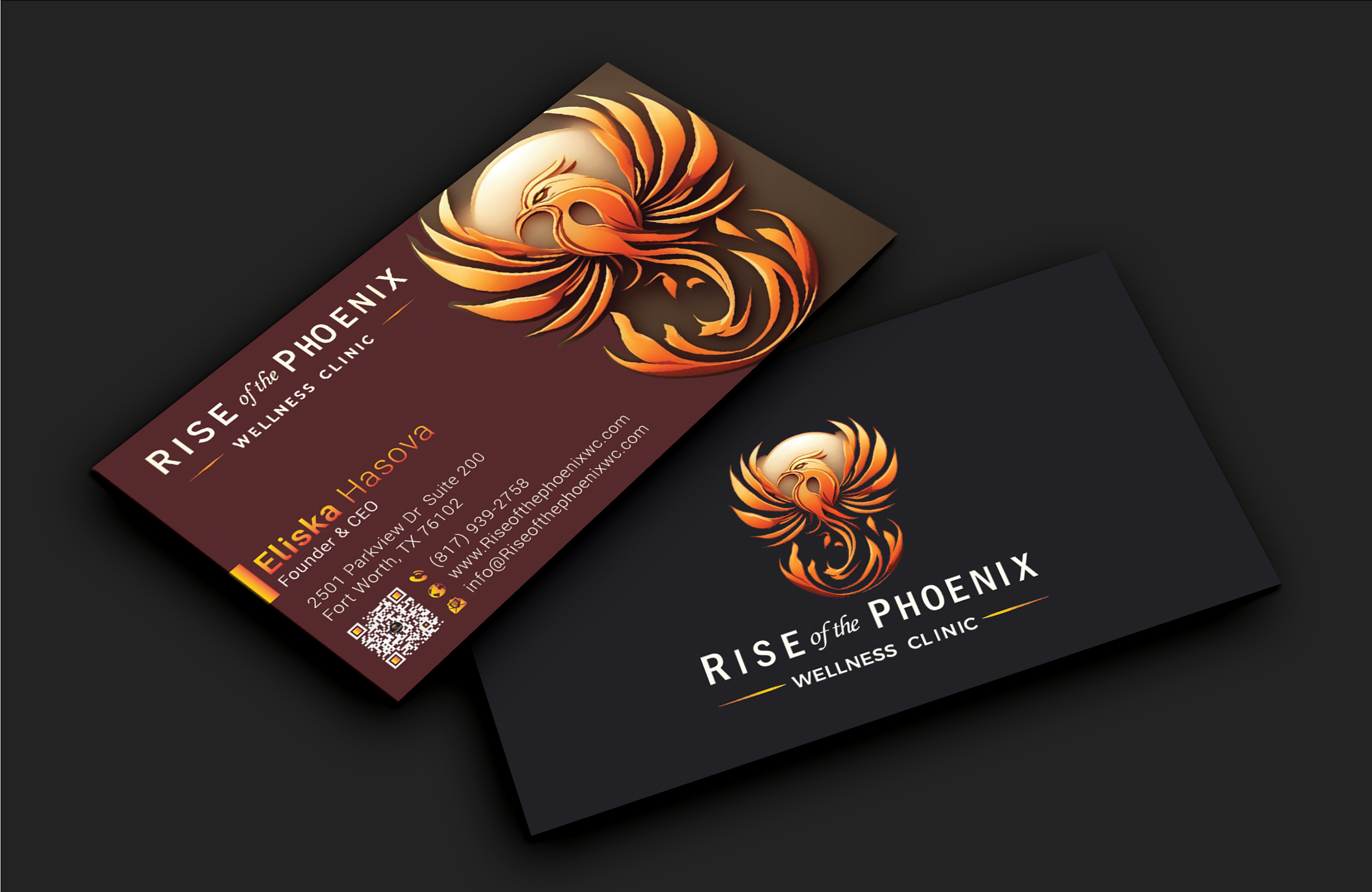 Visitenkarten-Design von DesignerShahadat für Rise of the Phoenix Wellness Clinic PLLC | Design #34369369