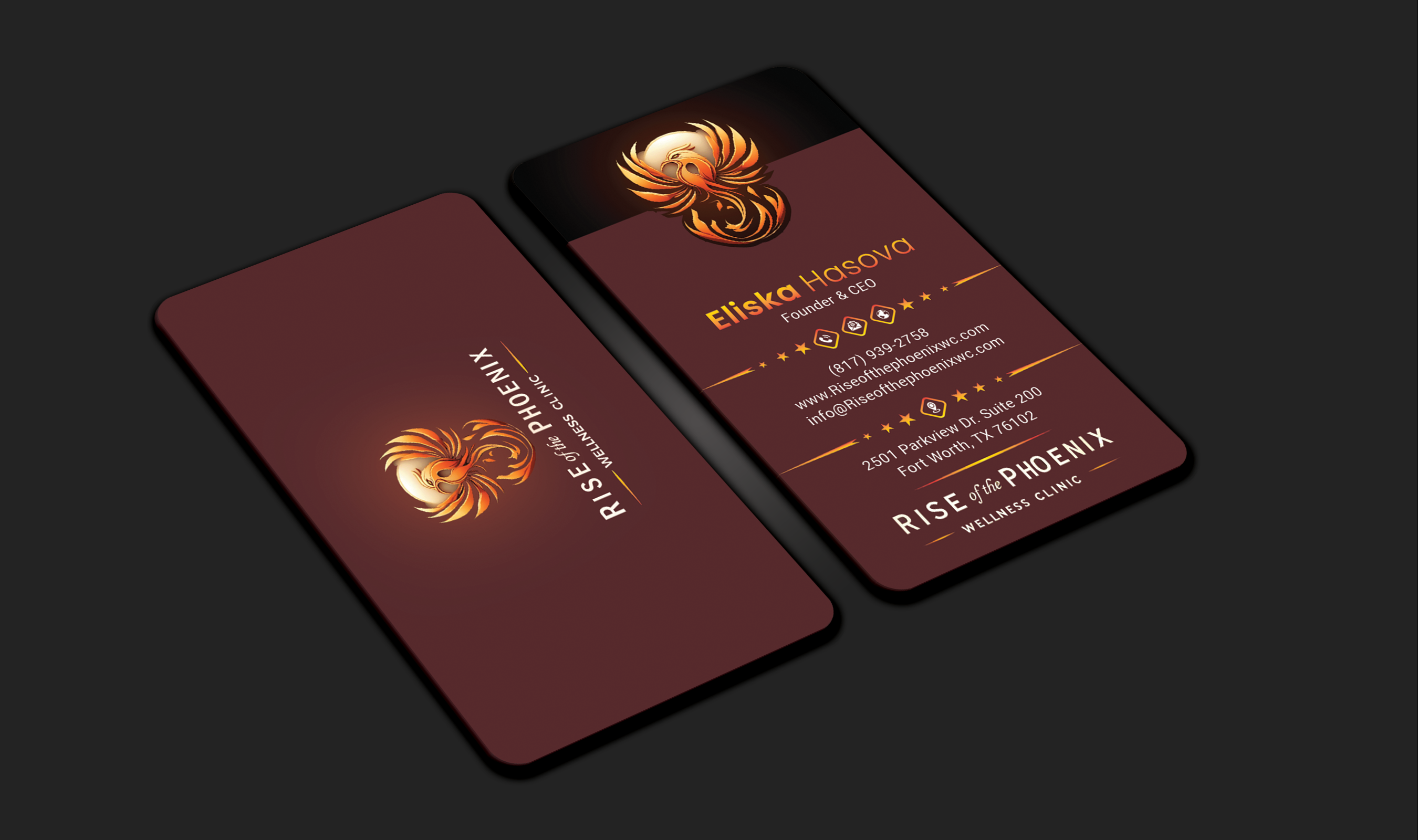 Business Card Design by DesignerShahadat for Rise of the Phoenix Wellness Clinic PLLC | Design #34373701