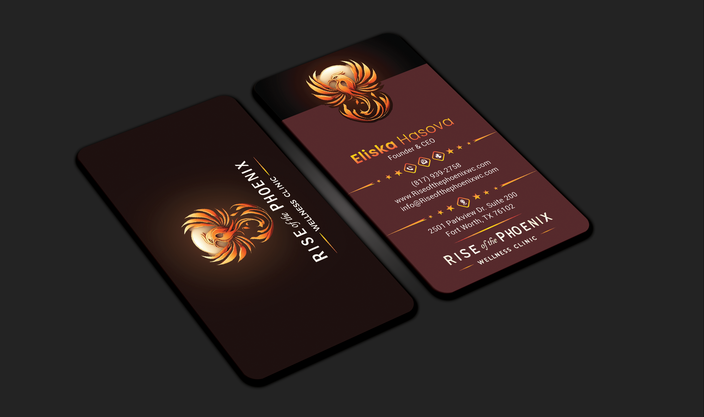 Business Card Design by DesignerShahadat for Rise of the Phoenix Wellness Clinic PLLC | Design #34373702