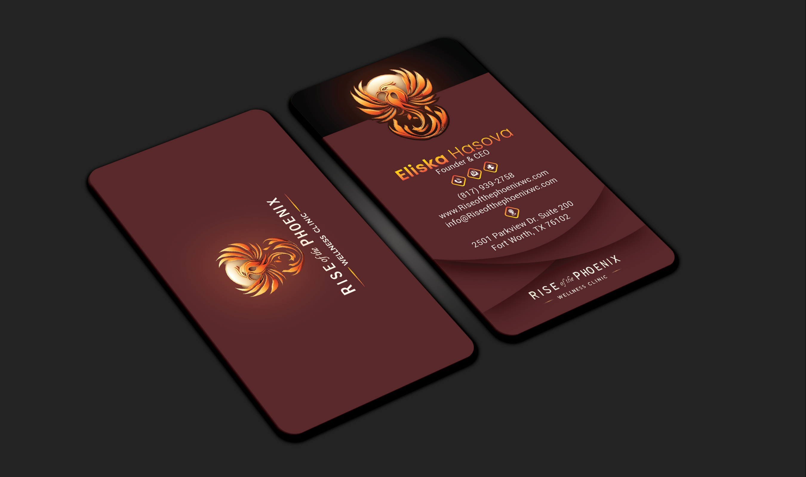 Business Card Design by DesignerShahadat for Rise of the Phoenix Wellness Clinic PLLC | Design #34373703