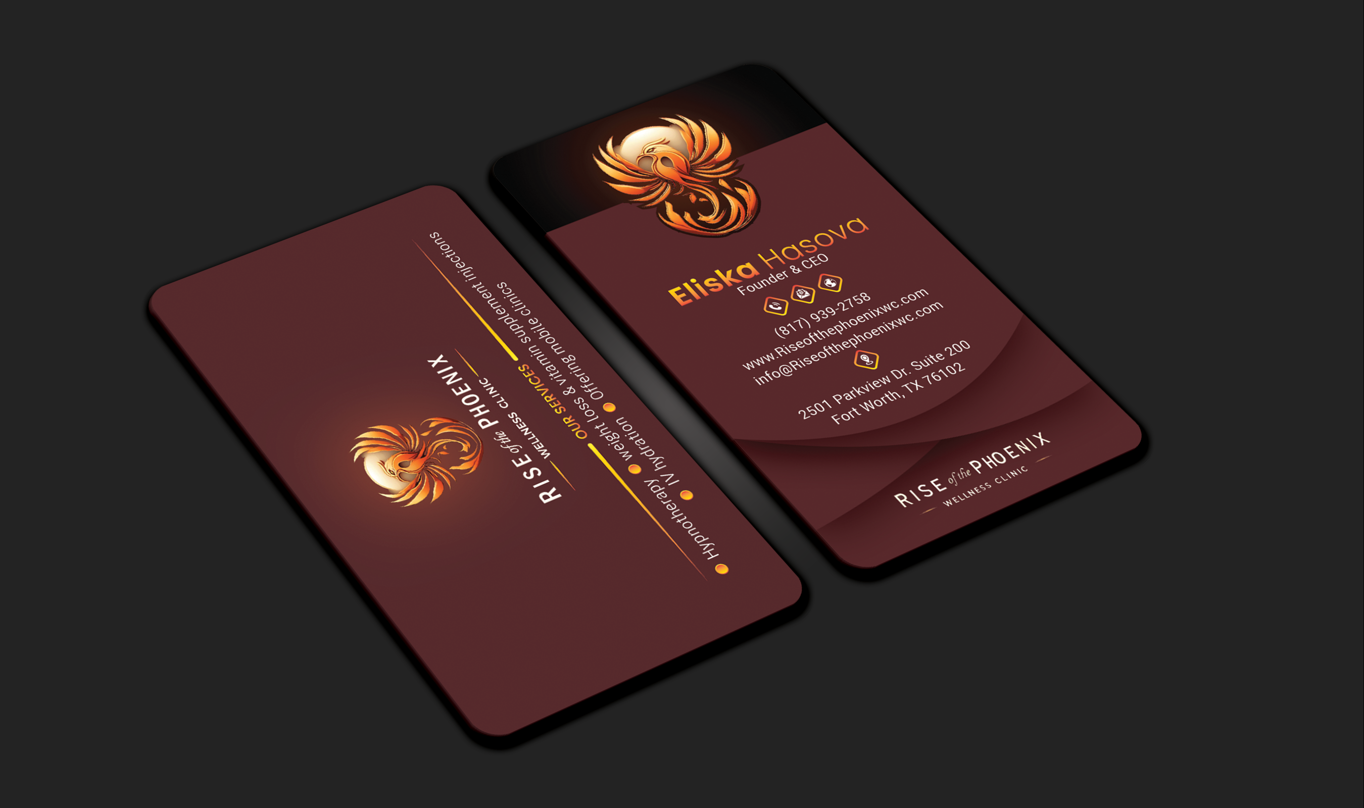 Business Card Design by DesignerShahadat for Rise of the Phoenix Wellness Clinic PLLC | Design #34373708