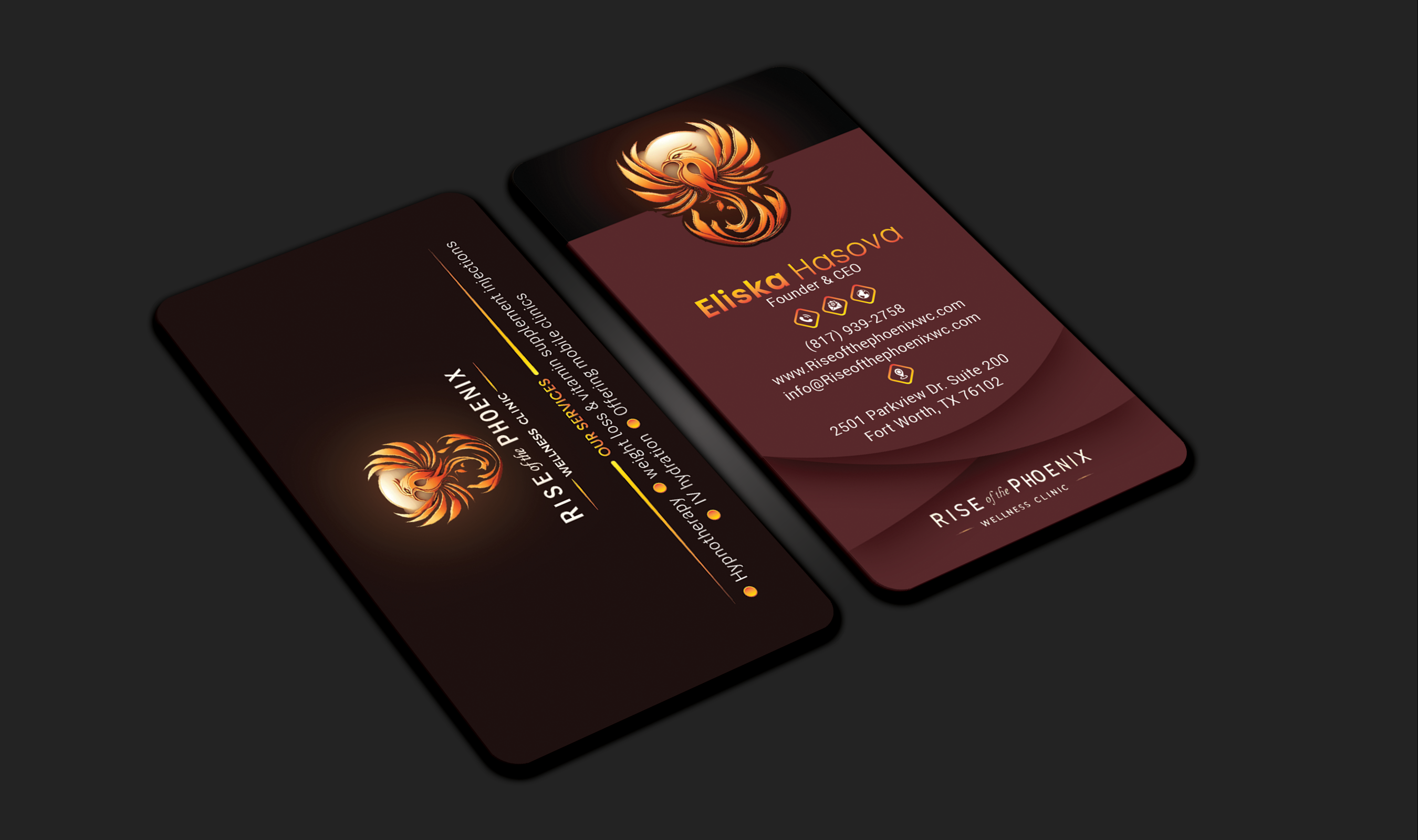 Business Card Design by DesignerShahadat for Rise of the Phoenix Wellness Clinic PLLC | Design #34373709