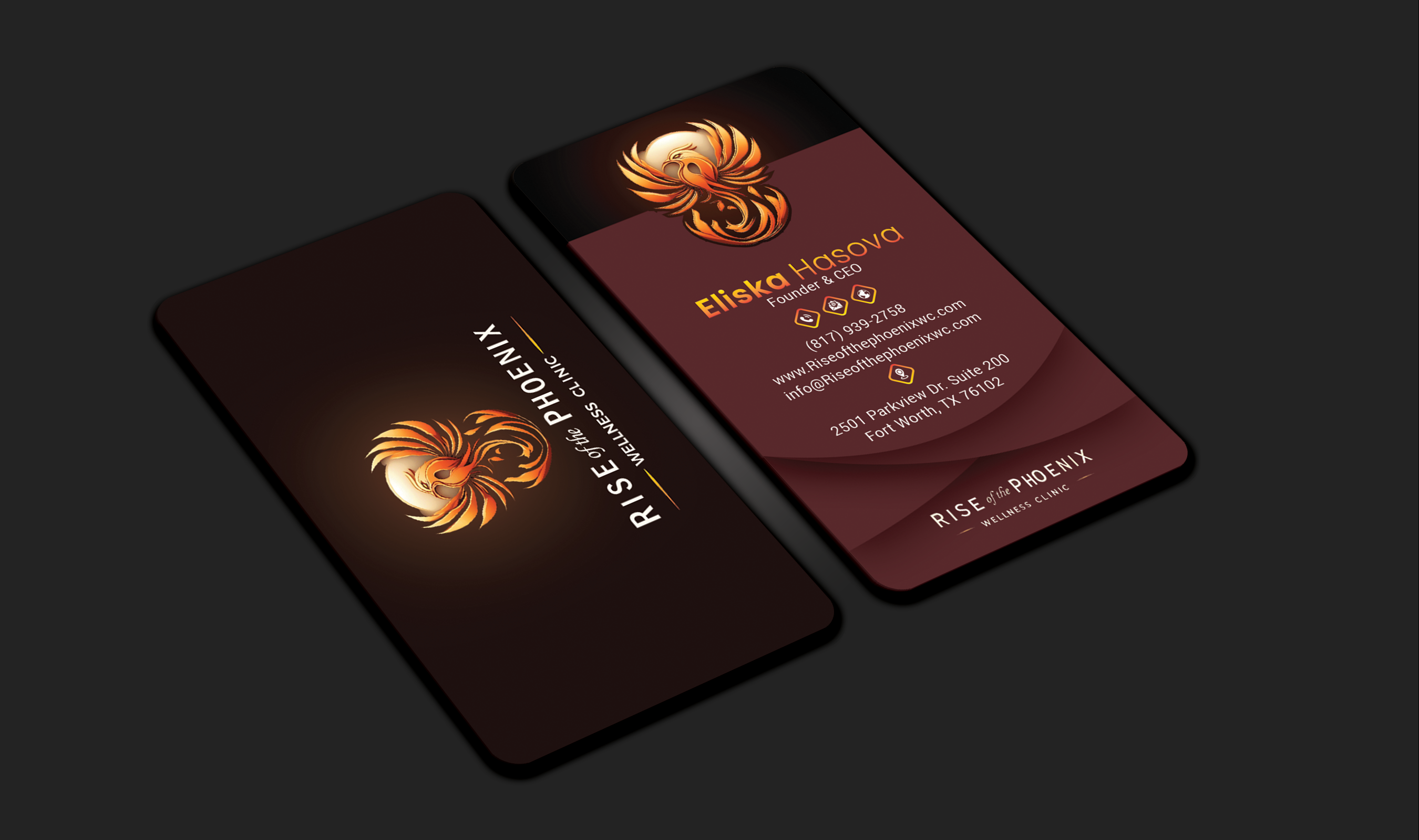Business Card Design by DesignerShahadat for Rise of the Phoenix Wellness Clinic PLLC | Design #34373710