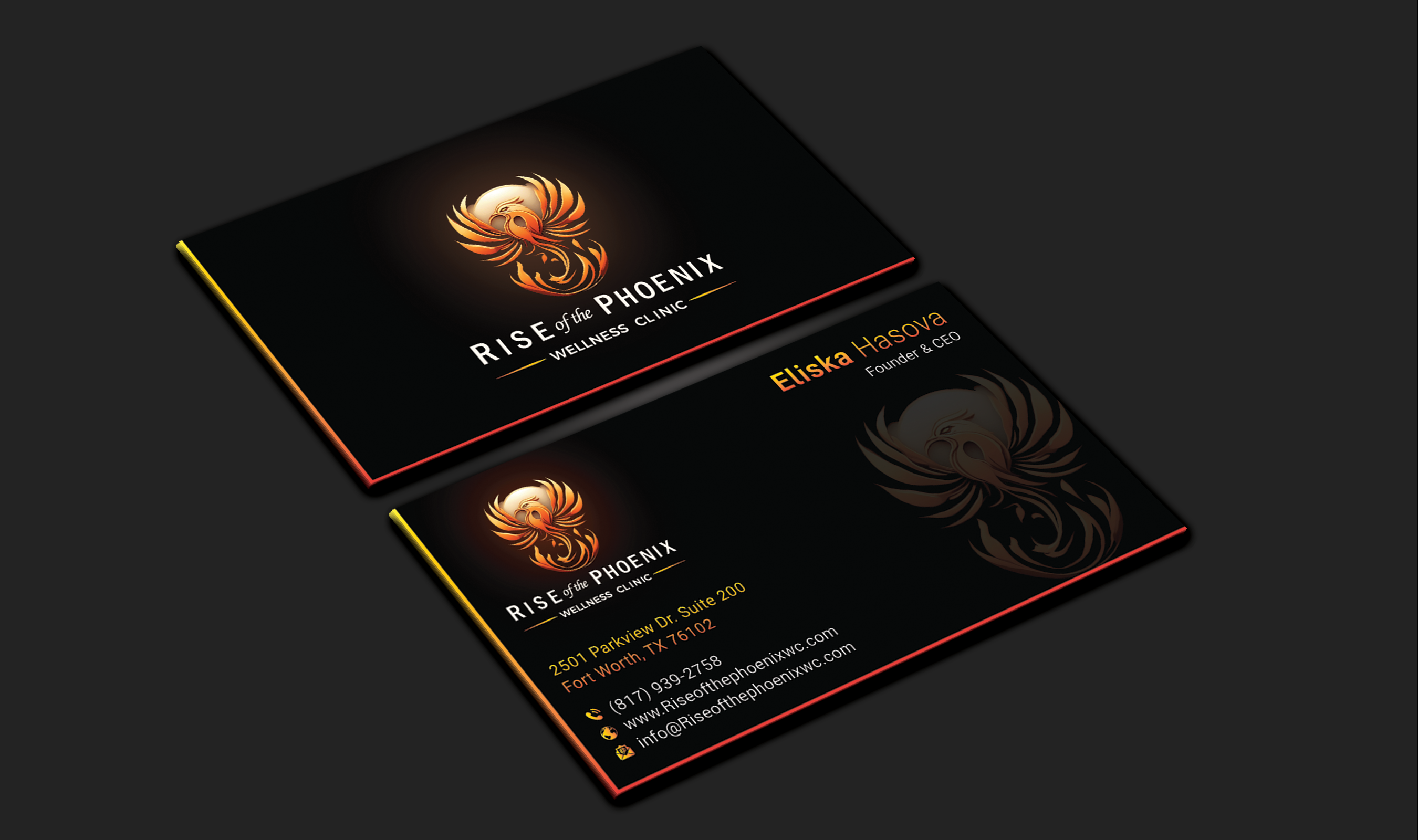 Diseño de Tarjeta de Presentación por DesignerShahadat para Rise of the Phoenix Wellness Clinic PLLC | Diseño #34375649