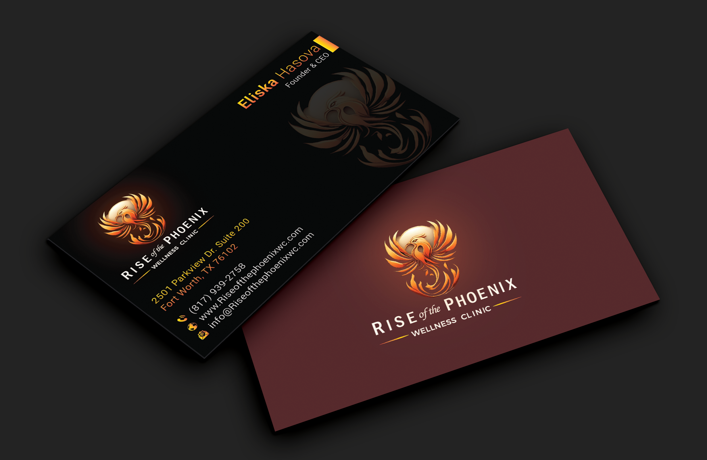 Diseño de Tarjeta de Presentación por DesignerShahadat para Rise of the Phoenix Wellness Clinic PLLC | Diseño #34375651