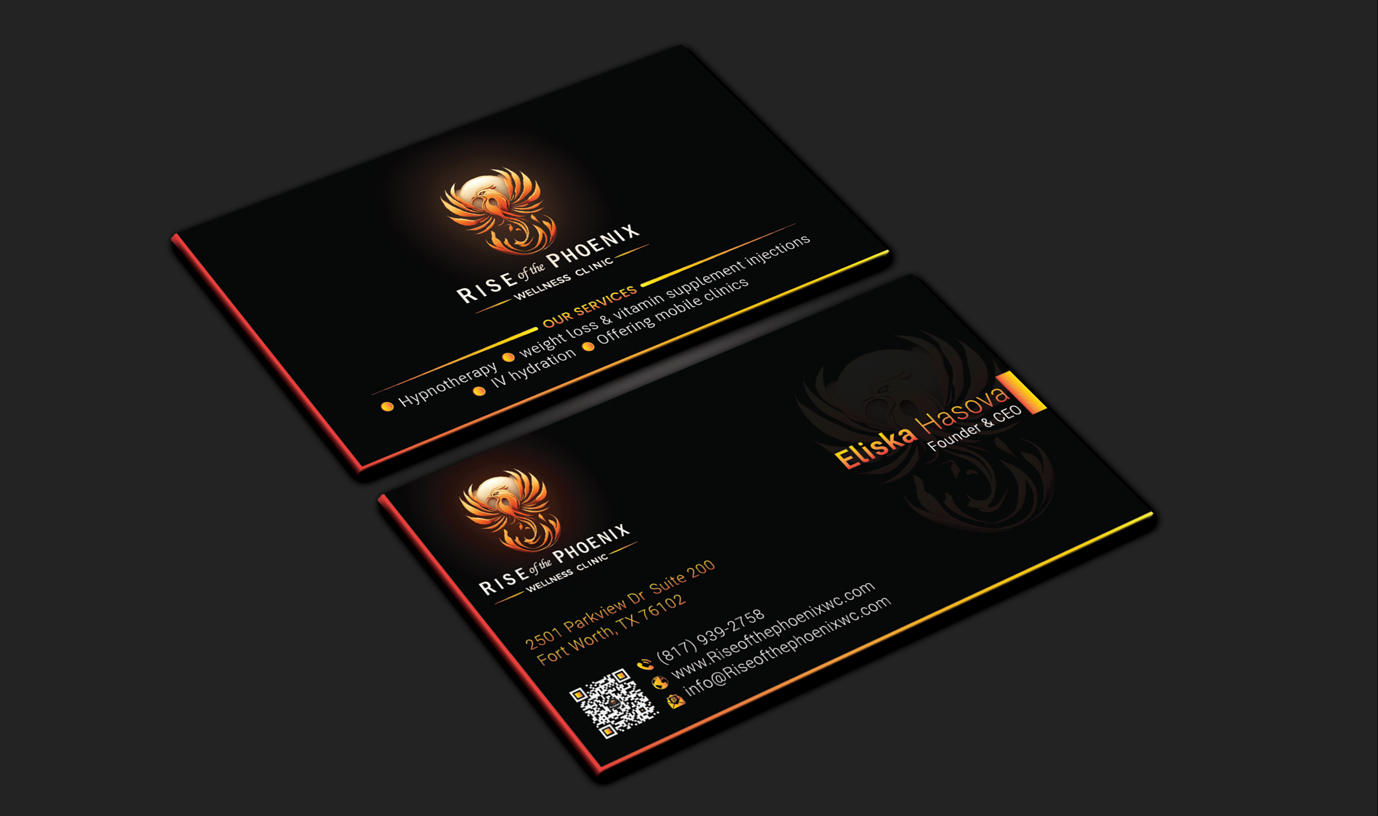 Design de Carte de Visite par DesignerShahadat pour Rise of the Phoenix Wellness Clinic PLLC | Design #34375652