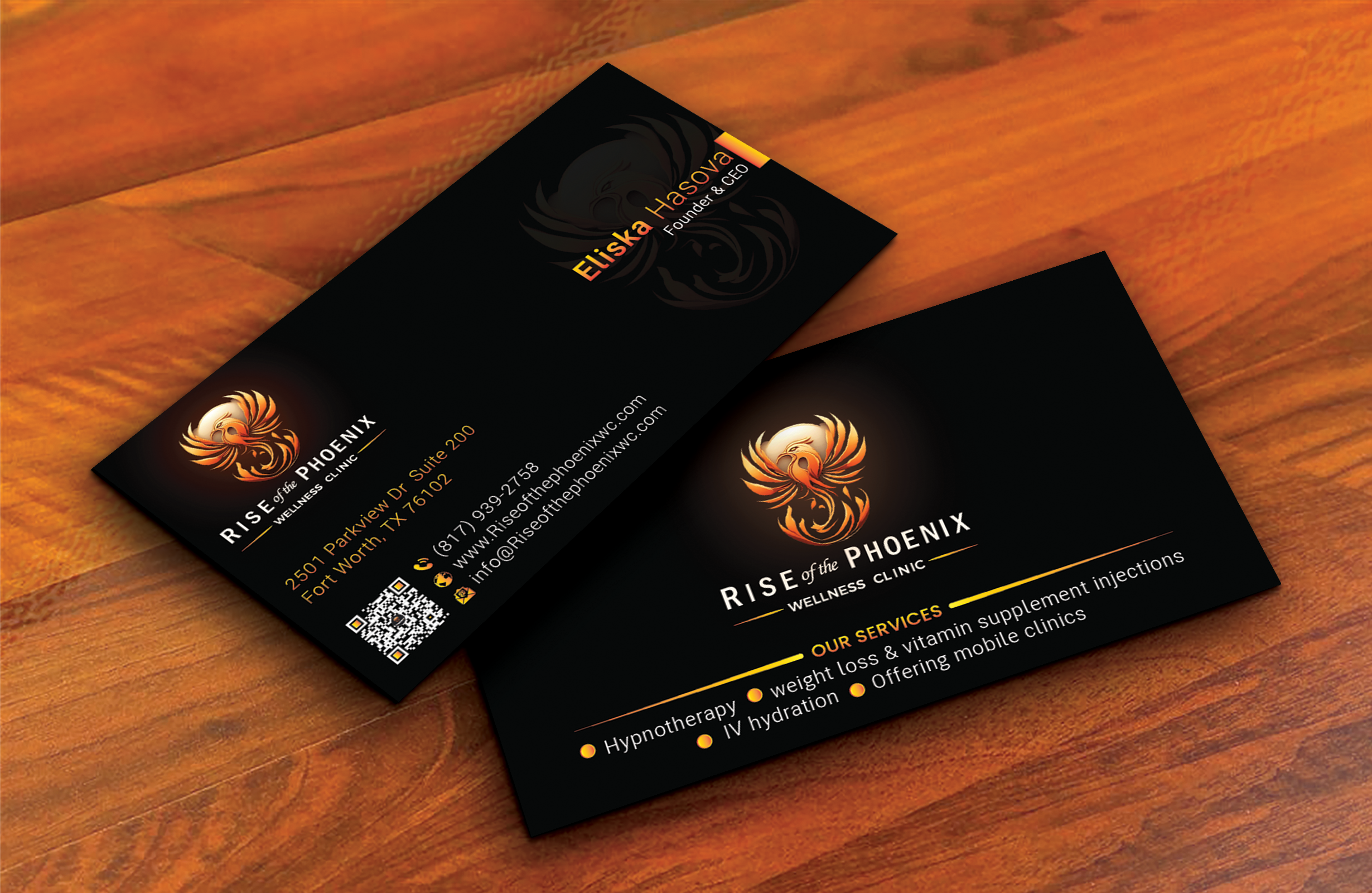 Business Card Design by DesignerShahadat for Rise of the Phoenix Wellness Clinic PLLC | Design: #34375653
