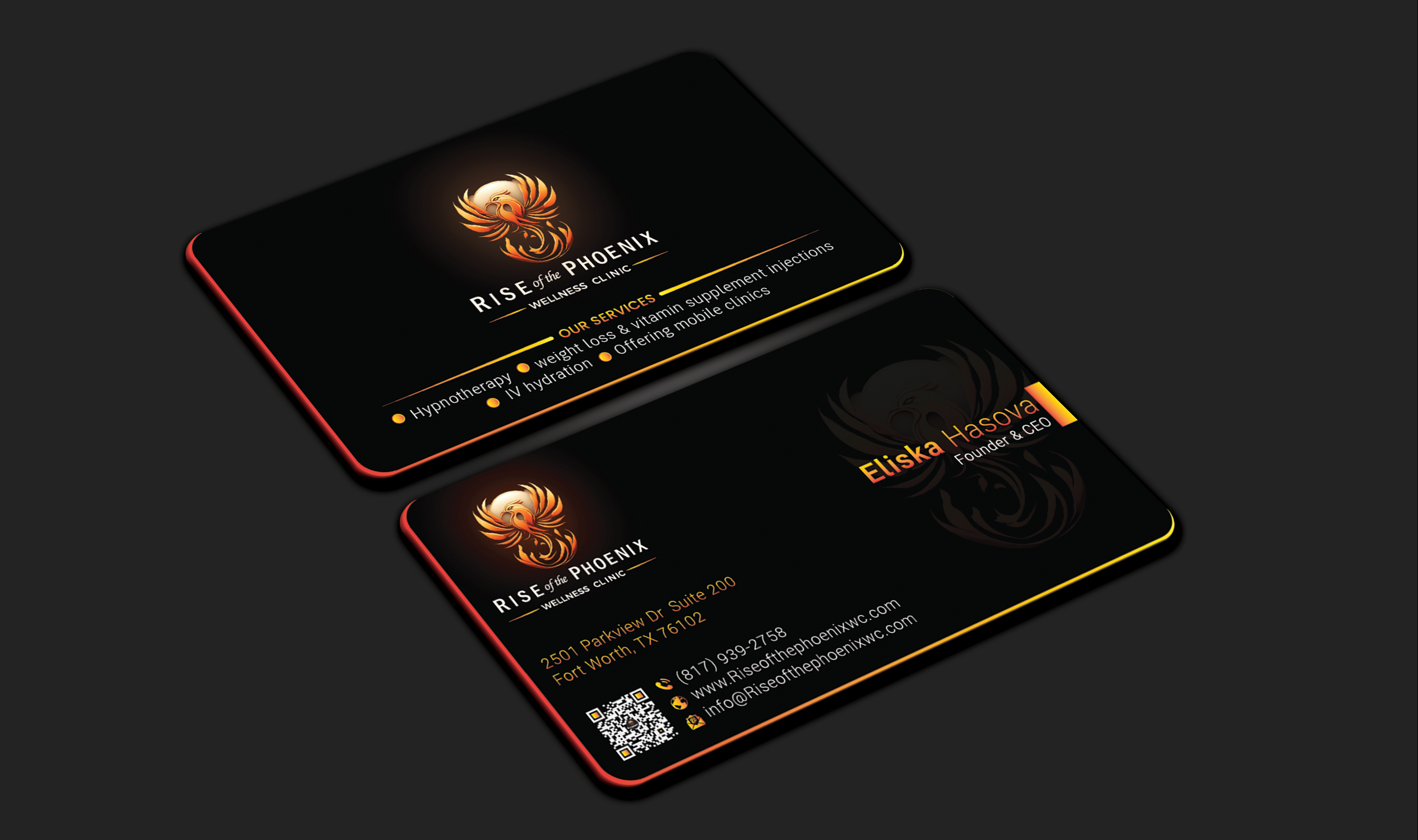 Design de Carte de Visite par DesignerShahadat pour Rise of the Phoenix Wellness Clinic PLLC | Design #34375655