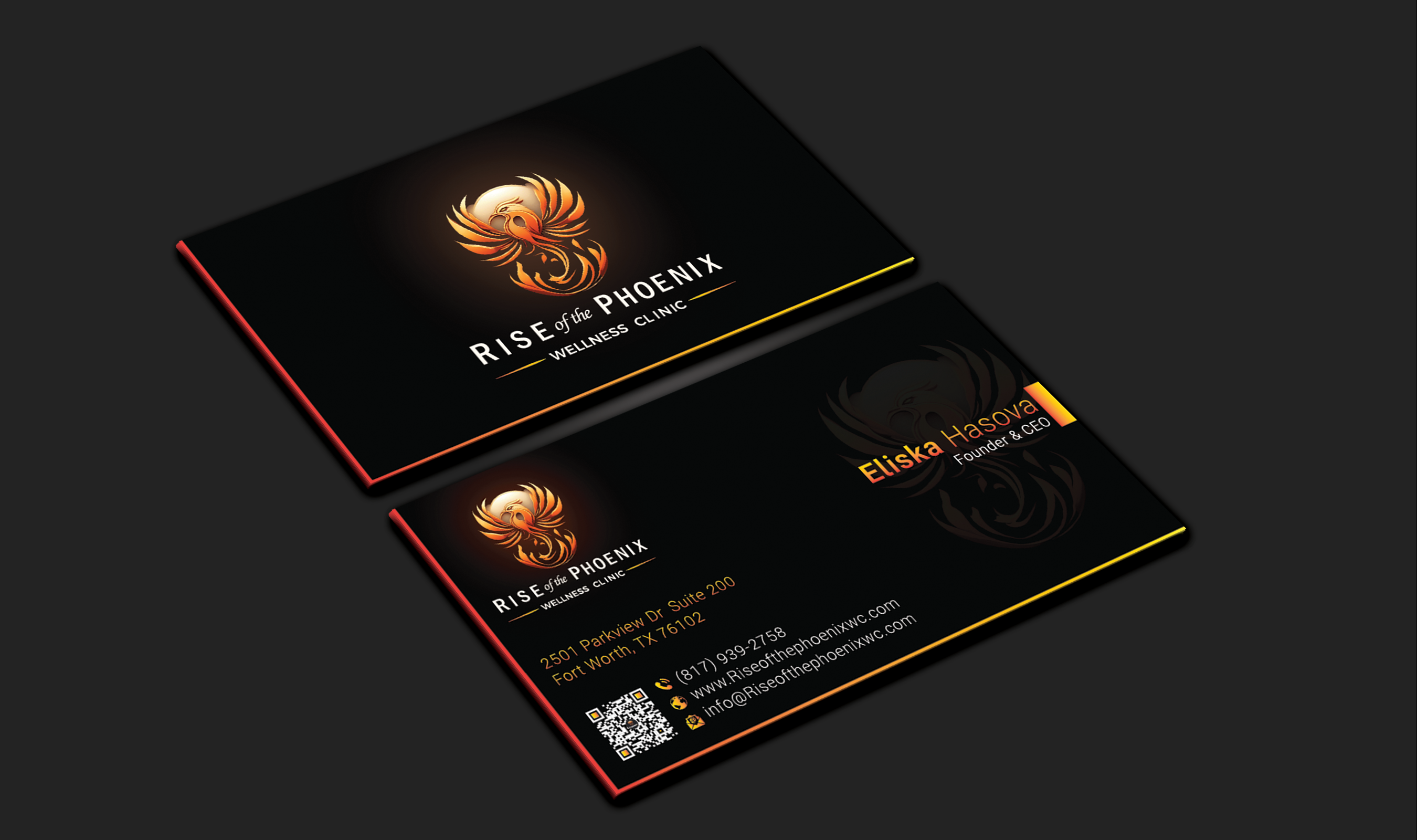 Design de Carte de Visite par DesignerShahadat pour Rise of the Phoenix Wellness Clinic PLLC | Design #34375656