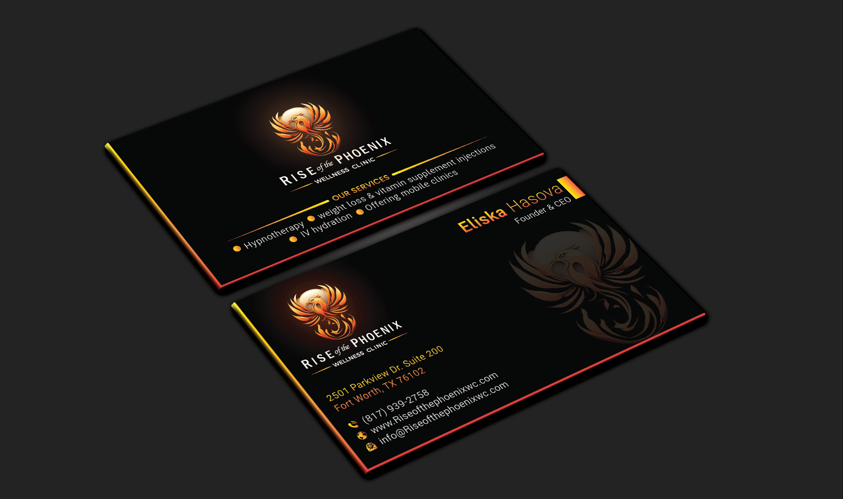 Design de Carte de Visite par DesignerShahadat pour Rise of the Phoenix Wellness Clinic PLLC | Design #34375662