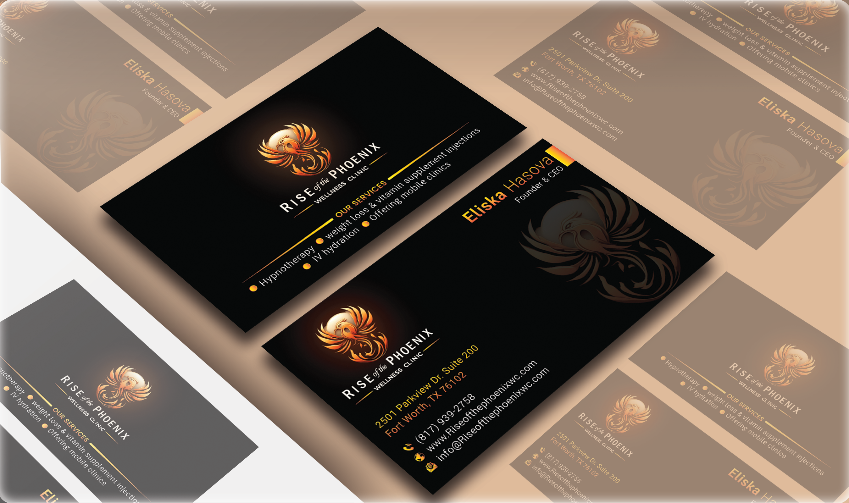 Design de Carte de Visite par DesignerShahadat pour Rise of the Phoenix Wellness Clinic PLLC | Design #34375664