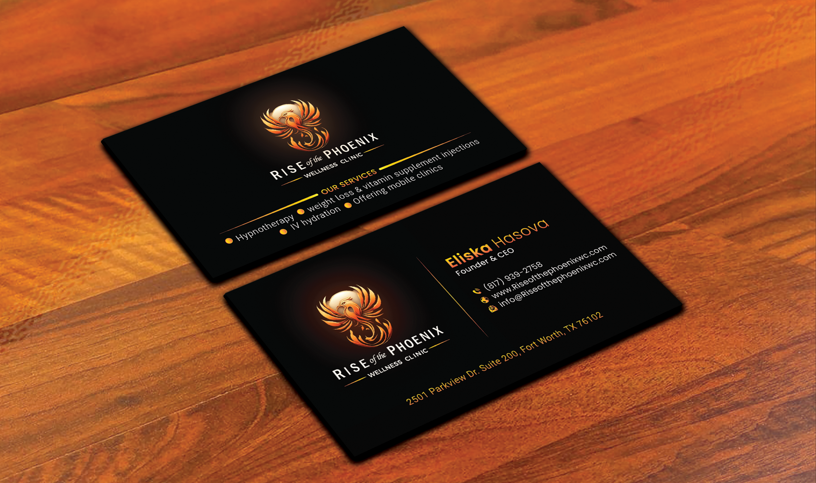 Design de Carte de Visite par DesignerShahadat pour Rise of the Phoenix Wellness Clinic PLLC | Design #34375702