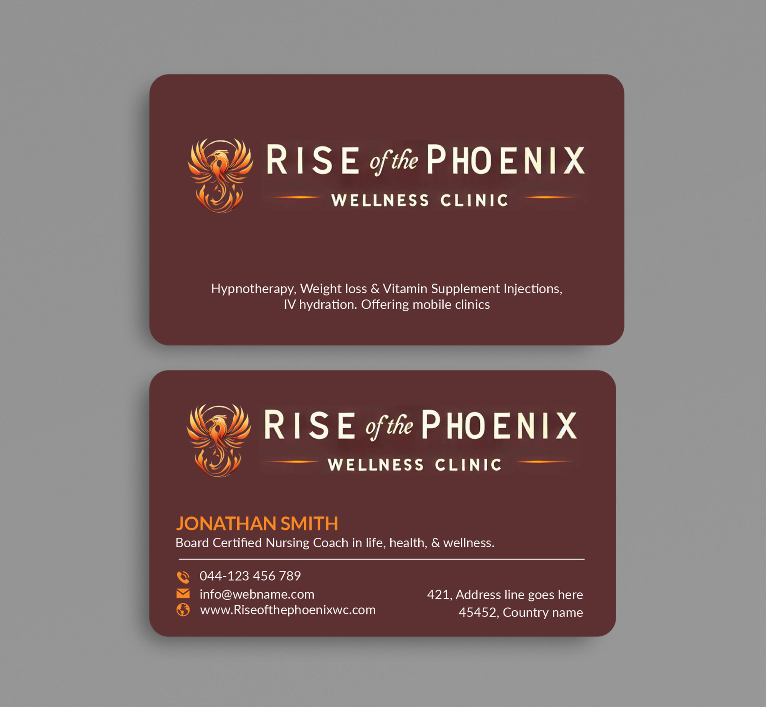 Visitenkarten-Design von designer1975 für Rise of the Phoenix Wellness Clinic PLLC | Design #34367721